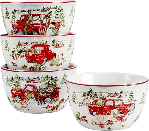 Miniatura 4 de Certified International Juego de vajilla de 16 piezas con diseño de muñeco de nieve de camión rojo, servicio para 4