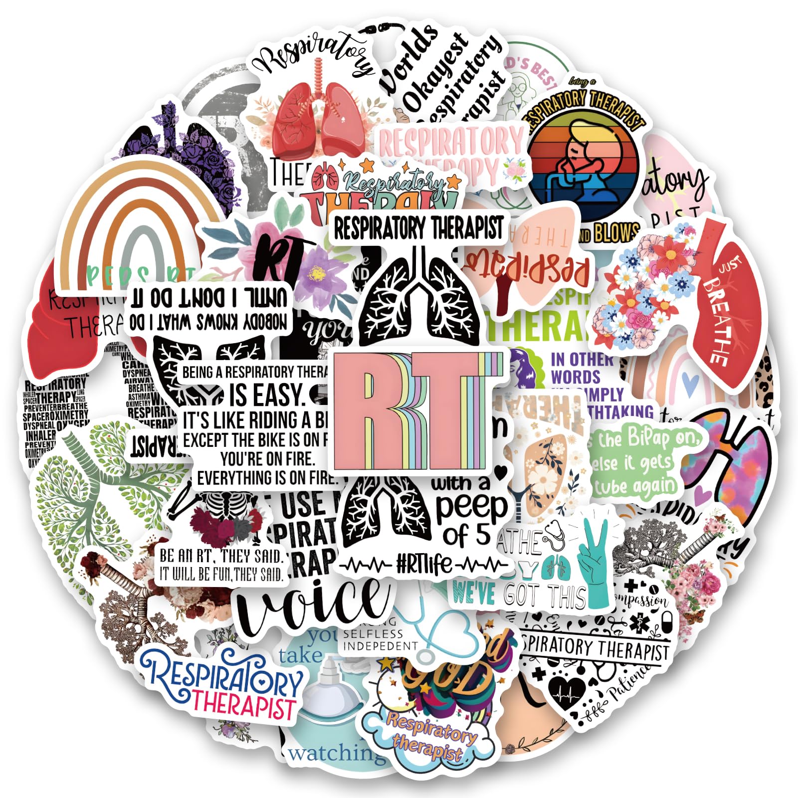 54PCS Respiratory Therapist Stickers,RT Sticker,Water Bottle Laptop Sticker, Respiratory Therapist Gifts