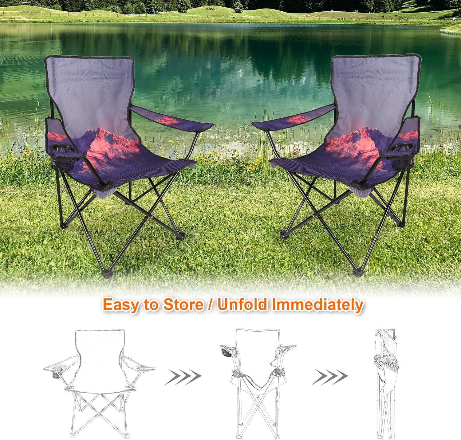 Northroad 2 Pack Camping Chairs Portable Camp Chairs, Folding Lawn Chairs with Cup Holder for Outdoor Camping, Hiking, Travel, Patio, Beach, Picnics