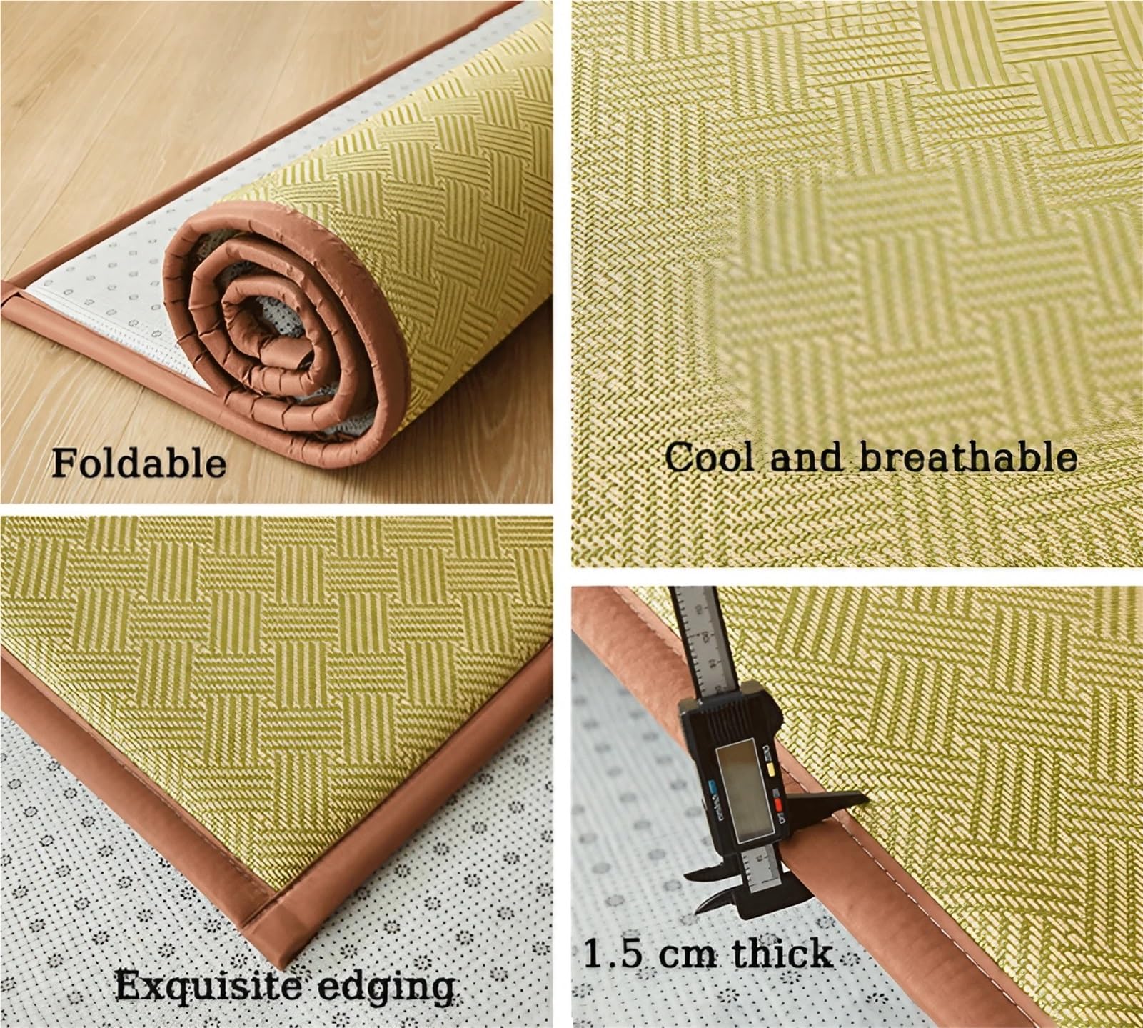 Tatami Giapponese In Fibra Naturale - Stuoia Intrecciata Di Rattan Antiscivolo - Materasso Futon Fresco e Traspirante - Tappeto Reversibile per Interni, Soggiorno e Camera Da Letto(Light Green,150 x 2