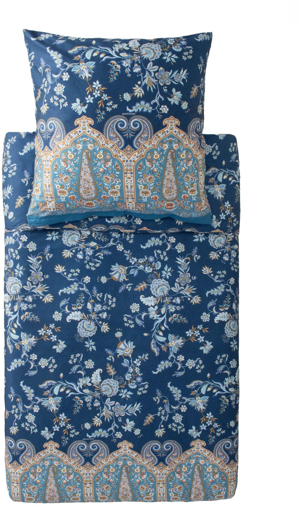 Bassetti Indian Roses 9333273 Bed Linen + 1 Pillowcase 100% Cotton Satin in Blue B1 Dimensions 155 x 220 cm + 1 K 80 x 80 cm