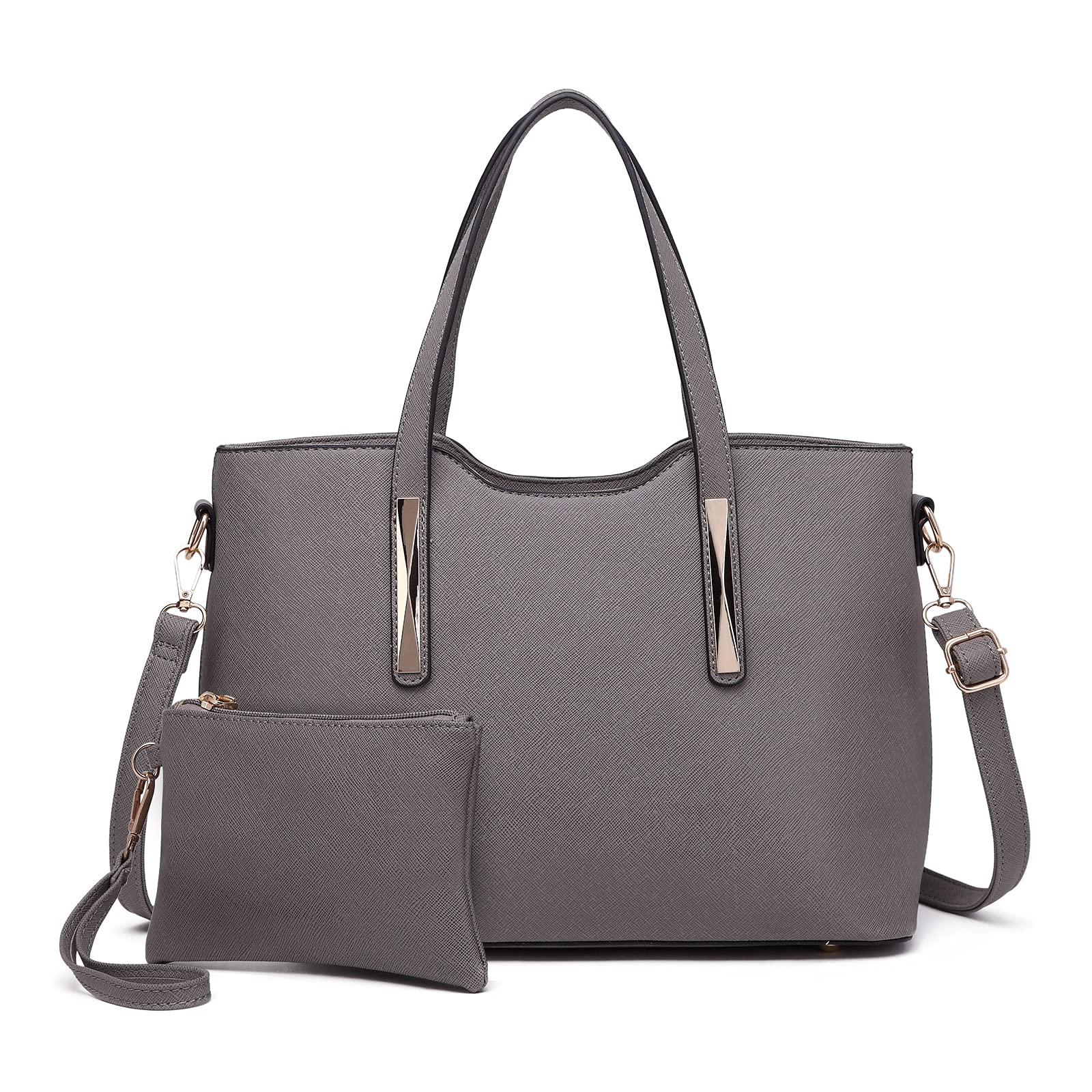 MISS LULU Tote bag for Women PU Leather Handbags Set Ladies Top Handle Bag Shoulder Bag Large Capacity (Grey)