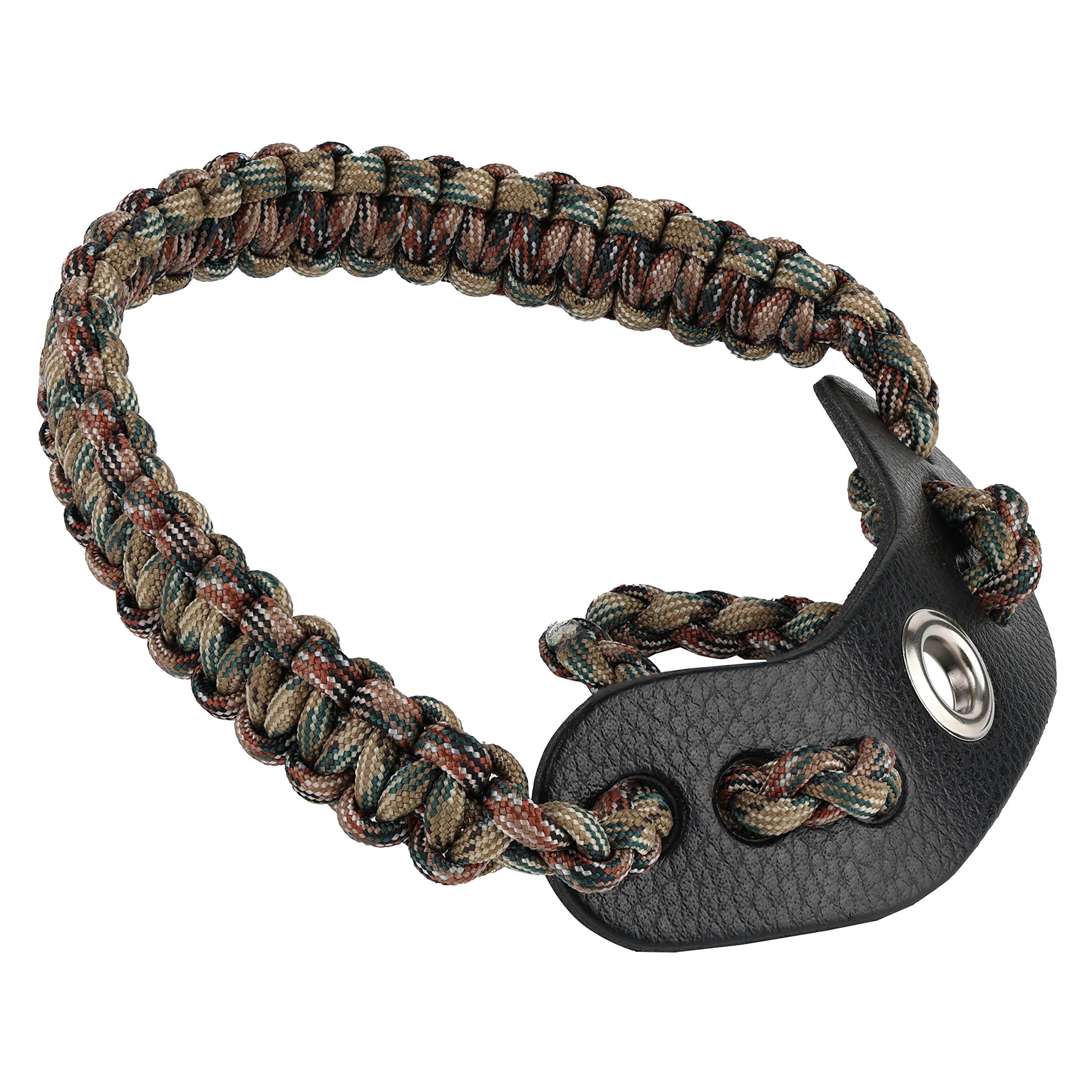 SUNYA Archery Bow Wrist Sling - Sturdy Comfortable 550 Paracord Strap Full Grain Leather Yoke Mount with Brass Grommet, Fit Compound Bow & Recurve Bow Stabilizer. Multiple Camo Colors