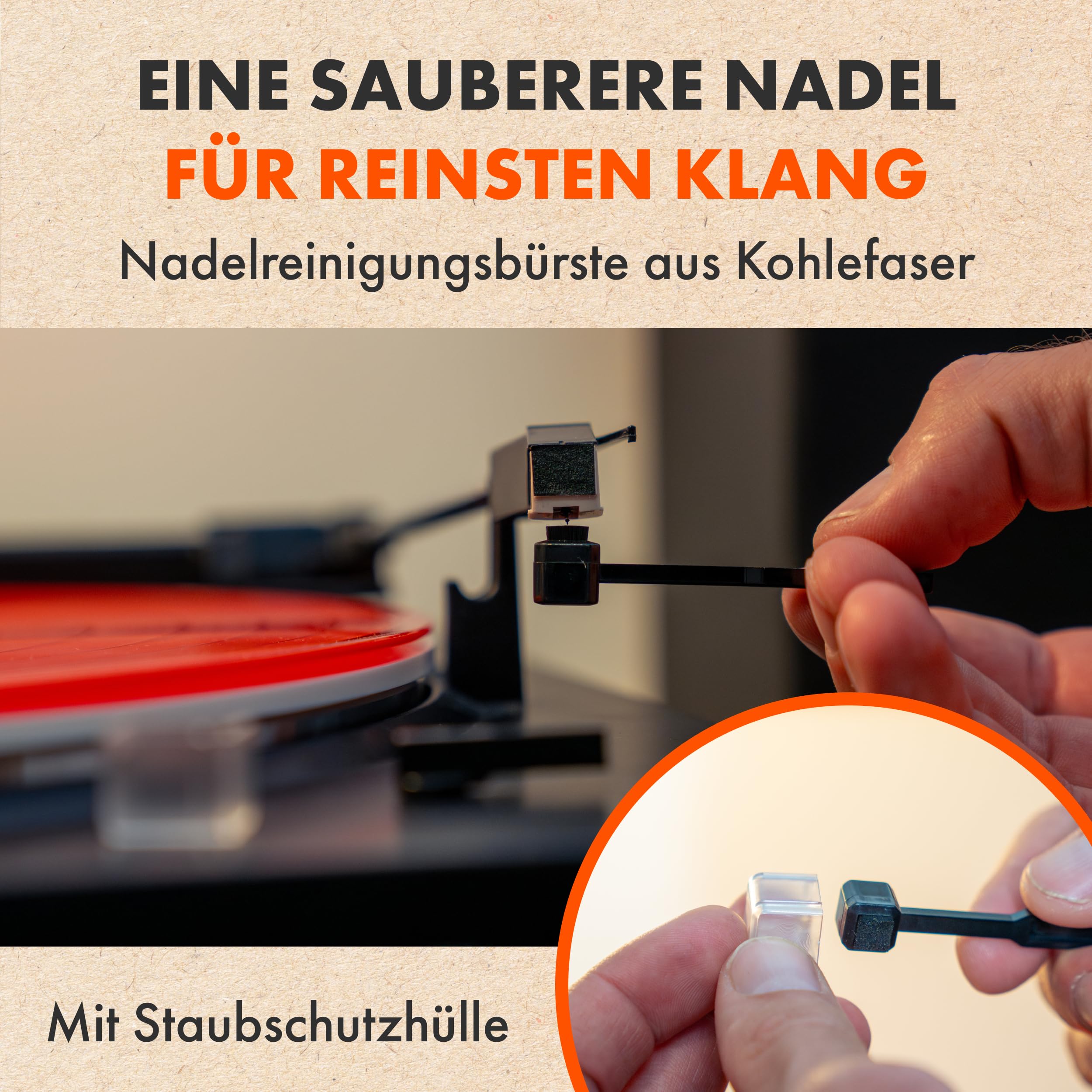 SPINCARE 7-in-1 Schallplatten Reinigungsset | Velvet Schallplattenbürste mit Holzgriff & Staubschutz | 120 ml Vinyl Reiniger, Stylus Brush, Label-Schutz & Mikrofasertücher | Vinyl Cleaning Kit