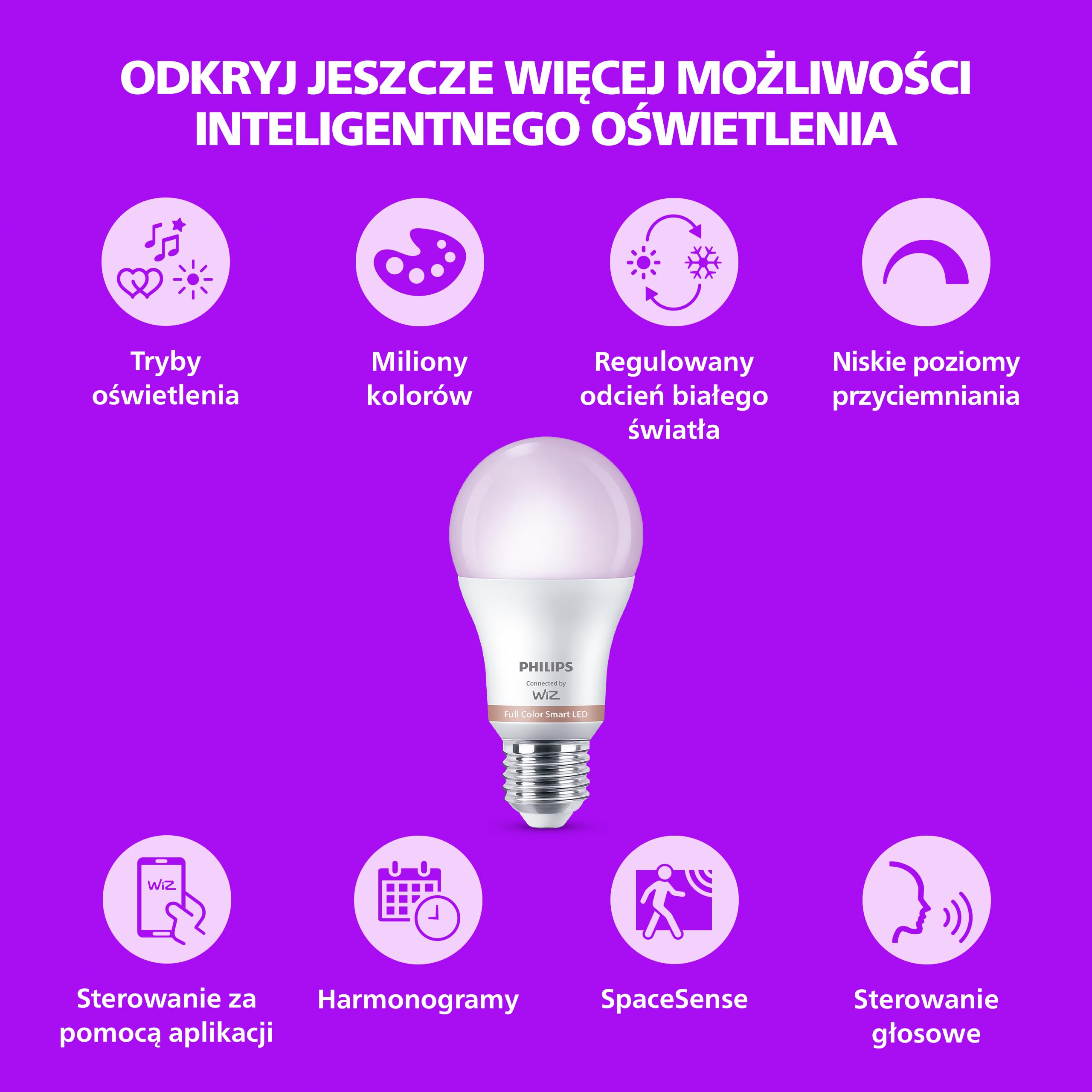 Philips Smart Lighting, Smart RGB A60 Żarówka LED, 2 Szt., E27, 1521 lm, Kolorowe i Regulowane Białe 2200–6500 K, Przyciemnianie do Niskiego Poziomu, Connected by WiZ, Alexa, Google Home, Apple Home