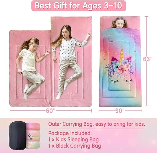 Miniatura 4 de Saco de dormir para niños y niñas, diseño de unicornio y arcoíris, forro polar grueso, tapete para siesta para preescolar, guardería, jardín de
