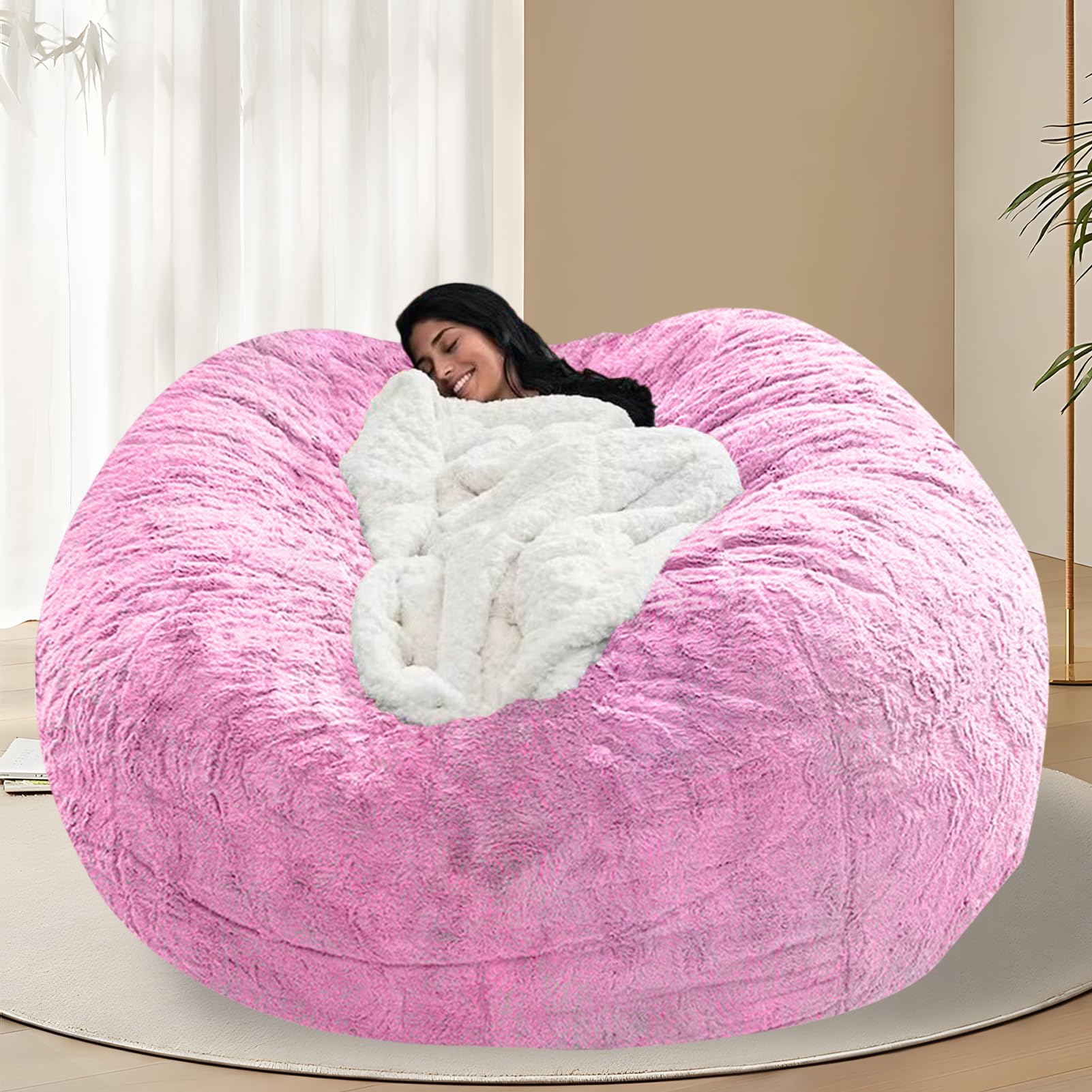 BCU 6FT Bean Bag Chair for Adults and Kids Without Filler Giant Stuffed Animal Storage Cover Soft Faux Fur Floor Chair Cover for Bedroom Living Room,