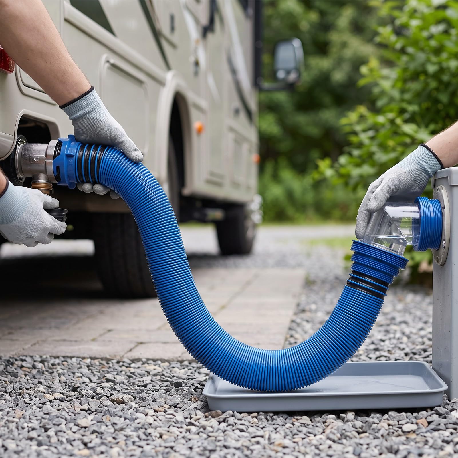 Kit Tubo per Scarico Camper 20 Ft con Gomito Trasparente a 90 | Tubo per acque reflue in TPE con adattatore 4 in 1, tappi terminali a prova di perdite, per serbatoio delle acque reflue