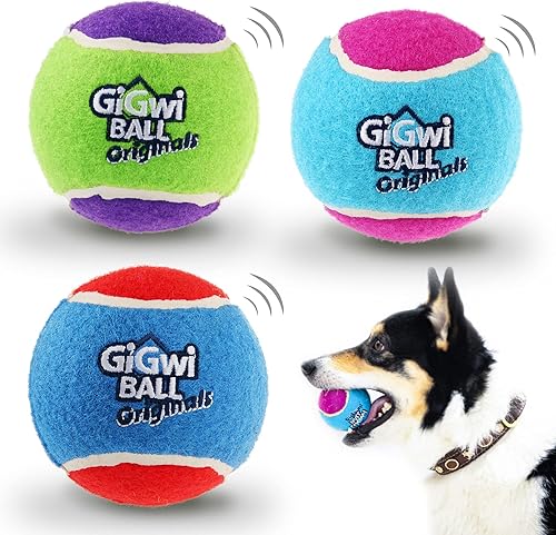 GiGwi Pelotas de tenis para perros, pelotas de tenis para perros chirriantes para ejercicio, pelotas de perro con gran capacidad de rebote de