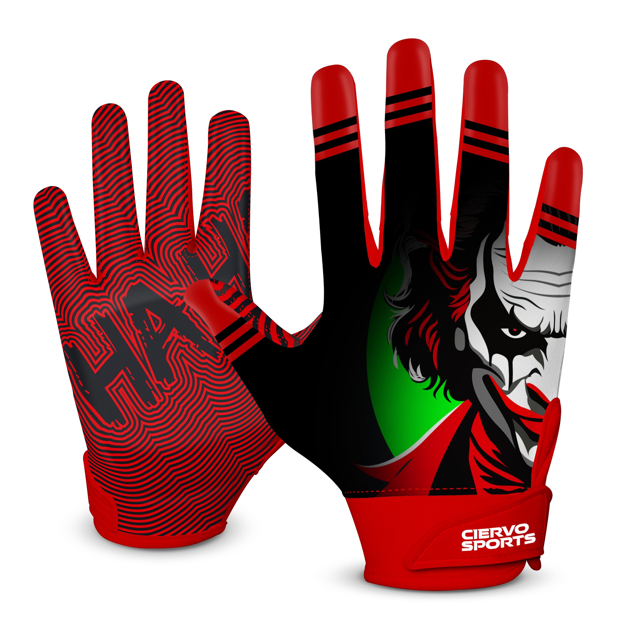 CIERVO SPORTS Football Receiver Gloves Non-Slip Silicon Grip Red and Black Youth Football Gloves for Adult & Youth
