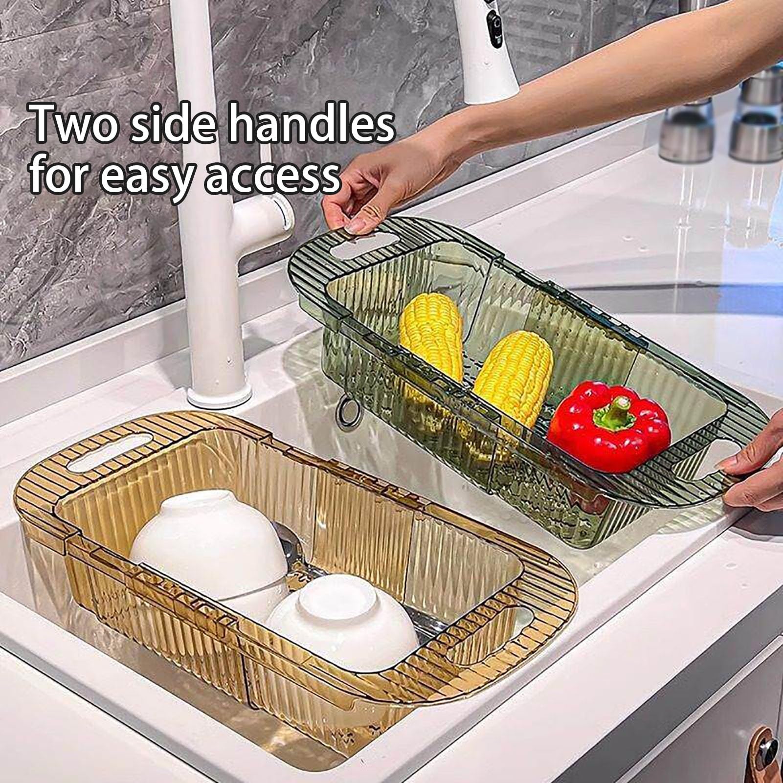 Escurridor de platos ajustable para fregadero – Nizer de cocina expandible para frutas y platos. Escurridor de encimera que ahorra espacio para un fácil lavado y secado de la cocina