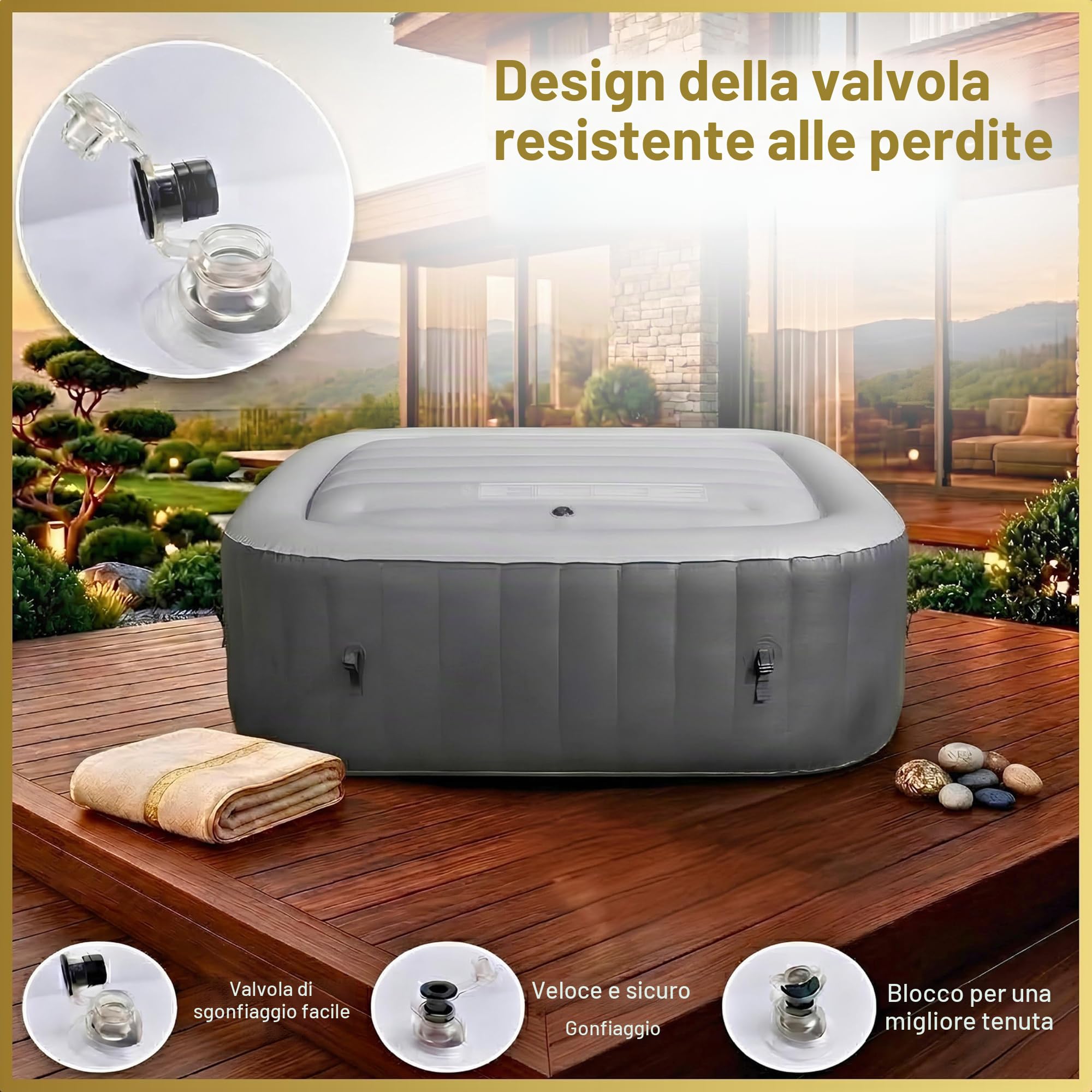 Copertura per spa a risparmio energetico, coperchio gonfiabile, protezione contro pioggia e troppopieno, tecnologia isolante termica, vescica quadrata adatta a tutte le vasche idromassaggio quadrate