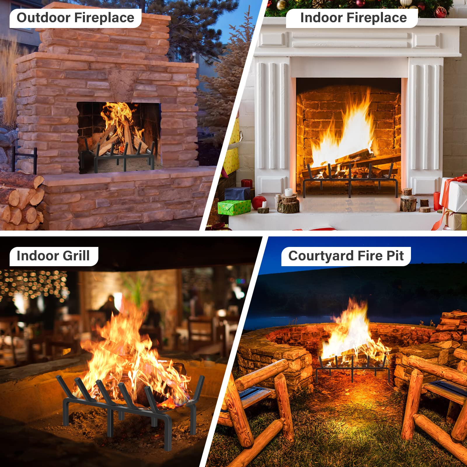 SNOGSWOG 17" Fireplace Grate, Heavy Duty Fire Grates,1/2" Solid Steel Firewood Burning Rack, Matt Black Fireplace Rack, 5-Bars Fireplace Log Grate Holder