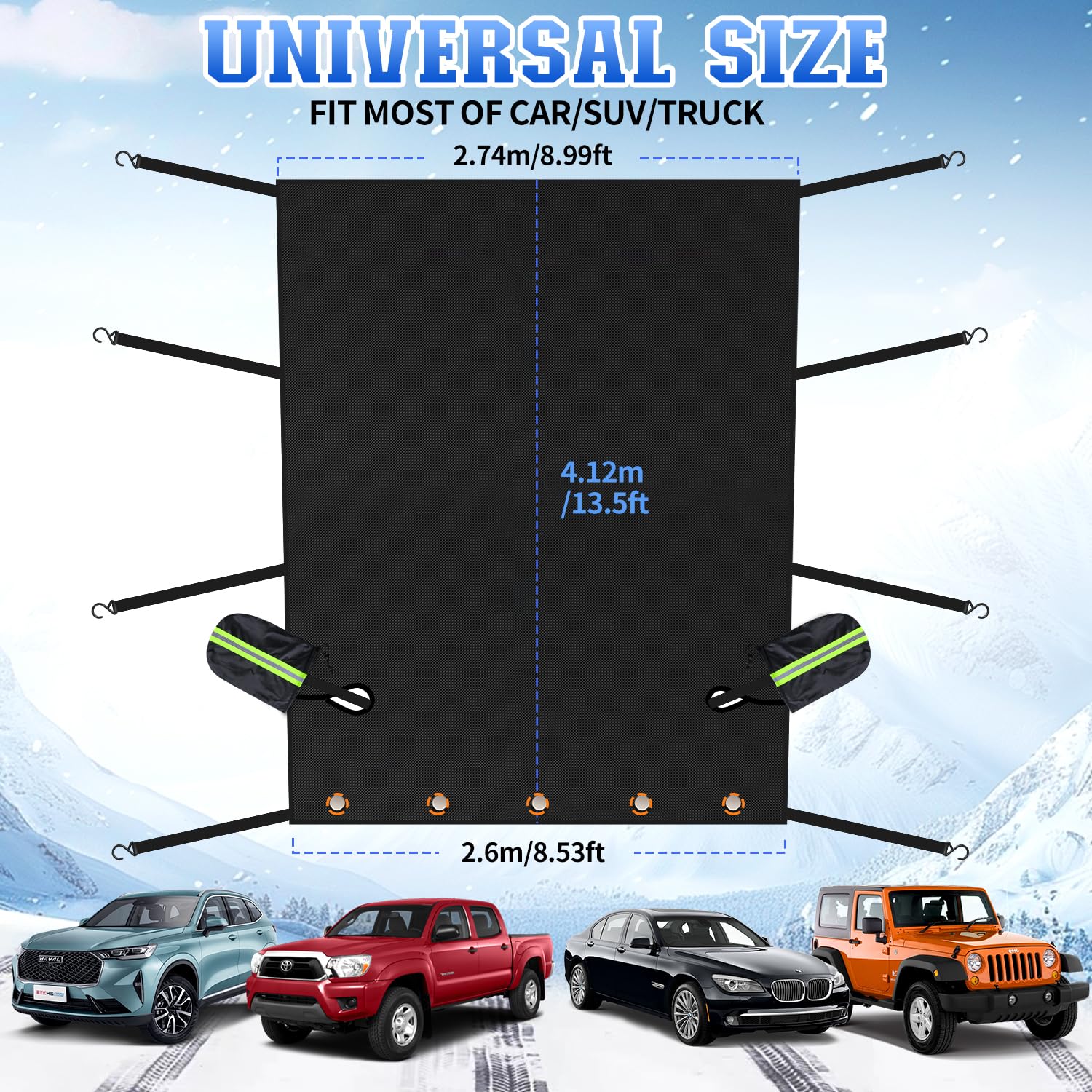 iZoeL Auto Windschutzscheiben 274 x 260 x 412 cm magnetische Winter Frontscheibe, große magnetische Auto Sonnenblende Abdeckung Wasserdicht Scheibenabdeckung schützt vor Wind, Schnee, Frost, Sonne