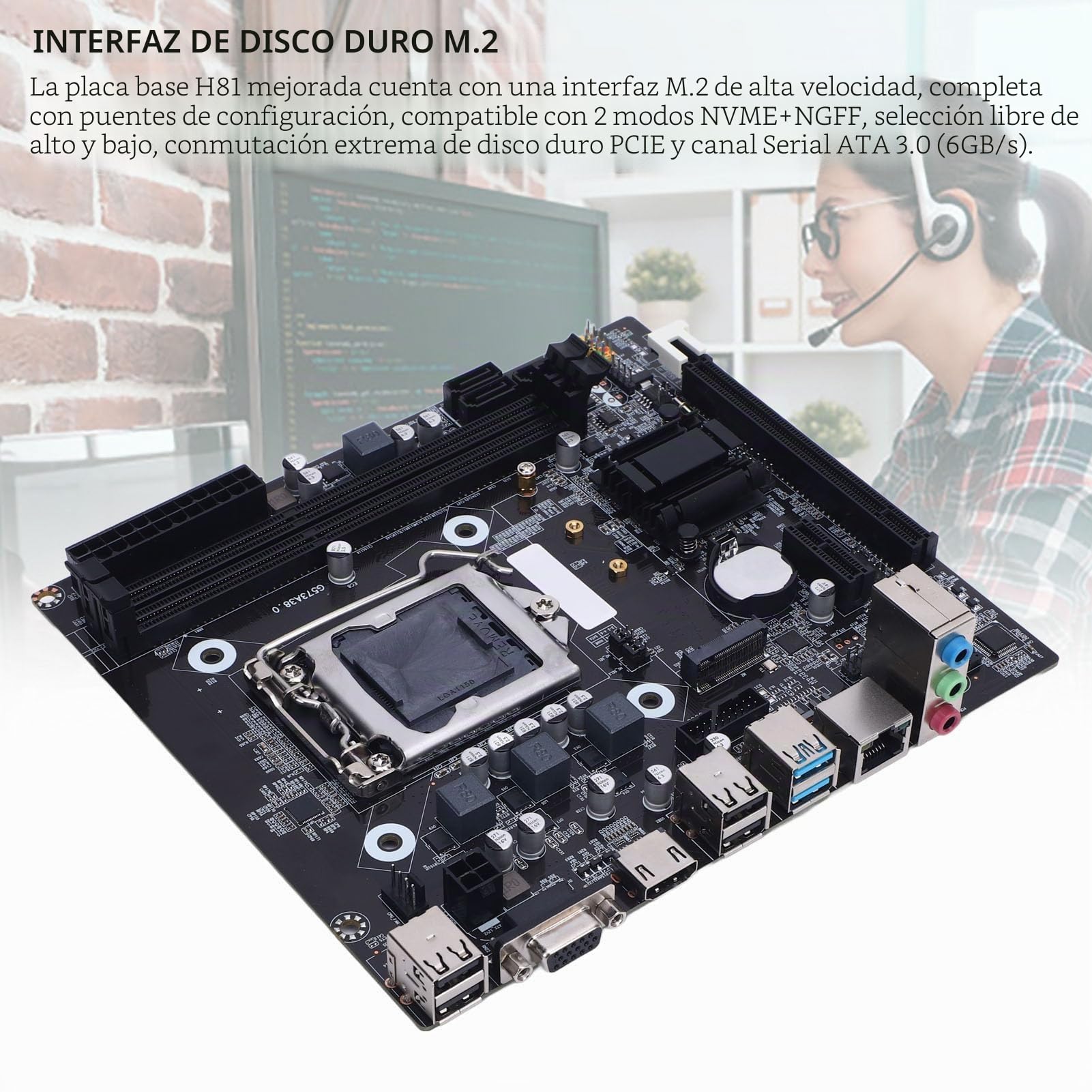 Tonysa H81 LGA 1150 Placa Base con Ranura M.2, Micro ATX para 4th Gen I3 I5 I7 y E3 V3 CPU, Soporte DDR3 1600MHz, USB 3.0 SATA 3