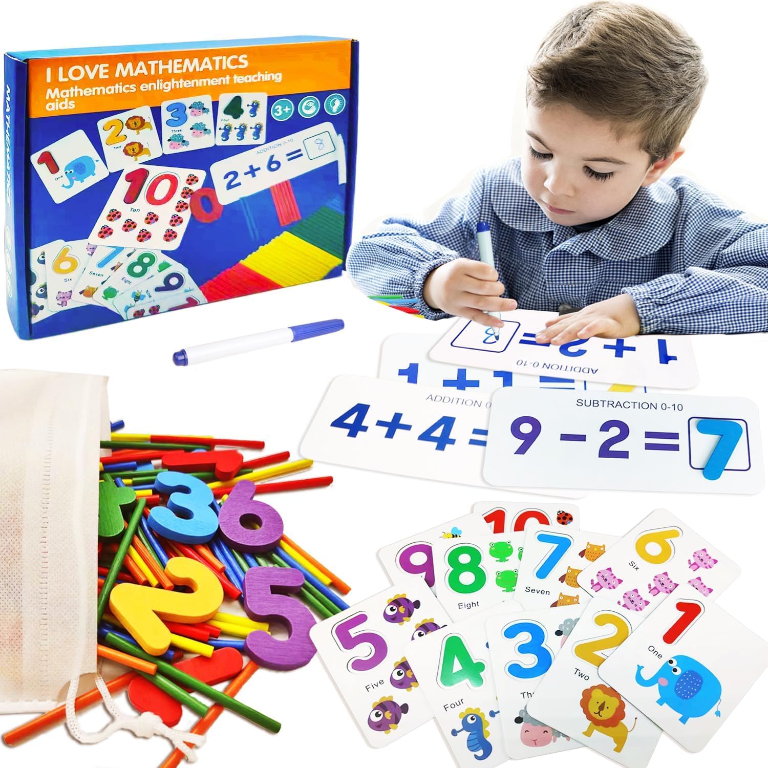 Kliffoo Educational Learning Toys for Kids for 2-8 Years, Montessori Math Learning Toys for Learn Counting, Numbers, Addition & Subtraction Preschool Learning Activities for Toddlers, Birthday Gift