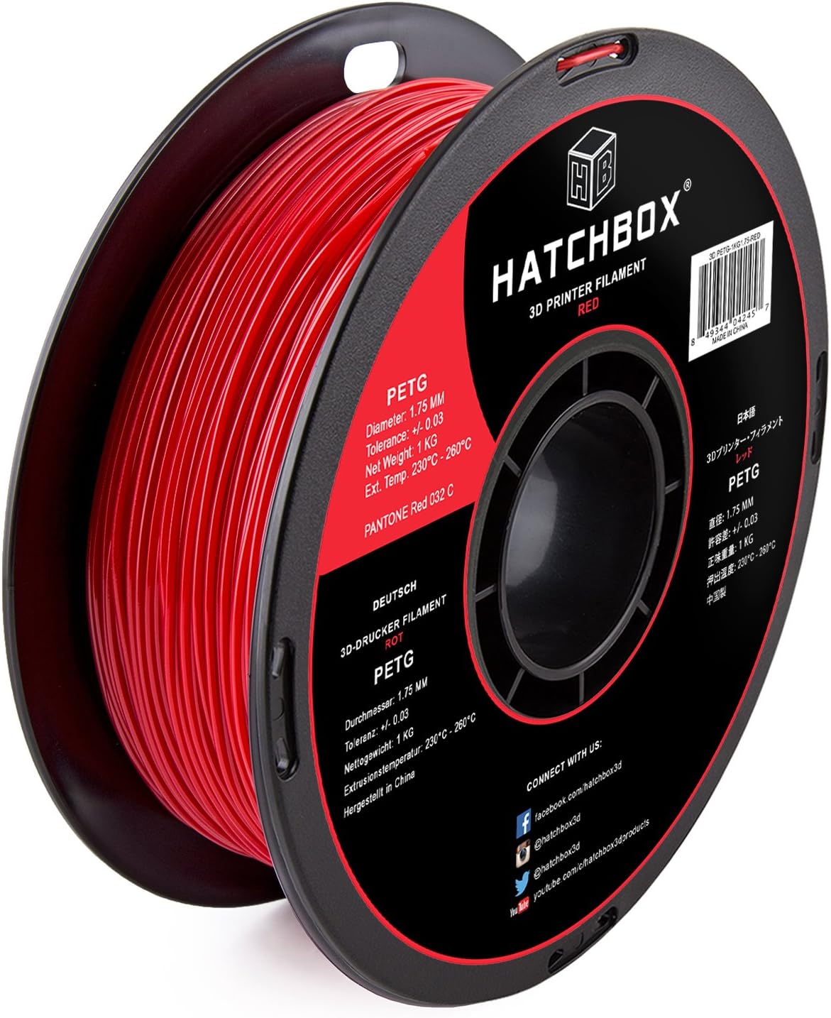 PETG 3D Printer Filament, Dimensional Accuracy +/- 0.03 mm, 1 kg Spool, 1.75 mm, Red