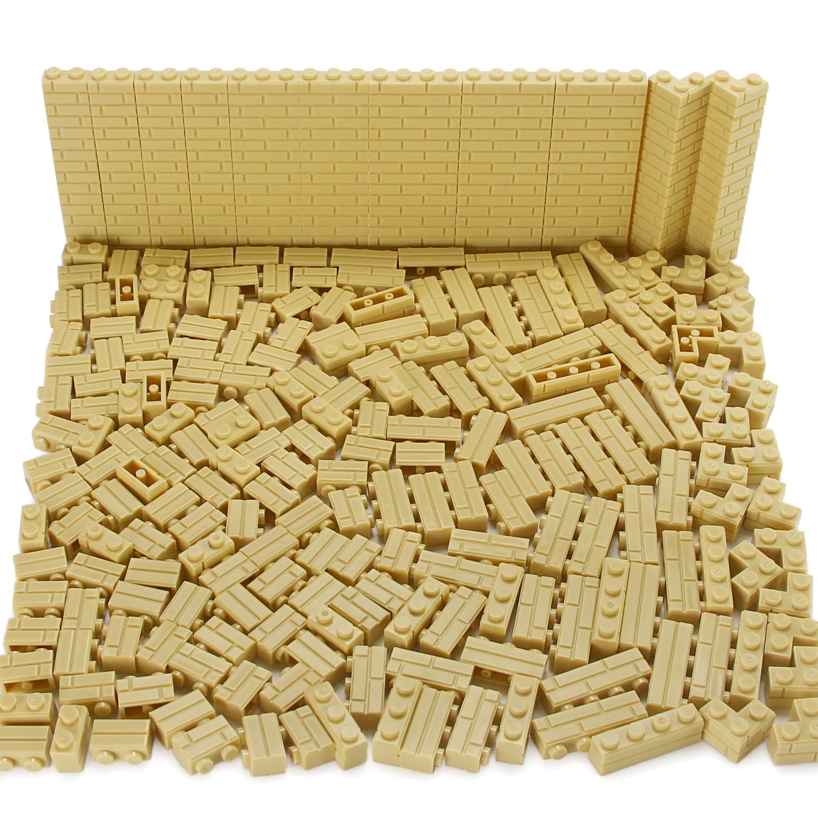 Feleph 260 Pieces Masonry Profile Bricks Building Blocks for Wall Parts and Pieces Diverse Bulk Toy Set Compatible with Major Brands (Tan)