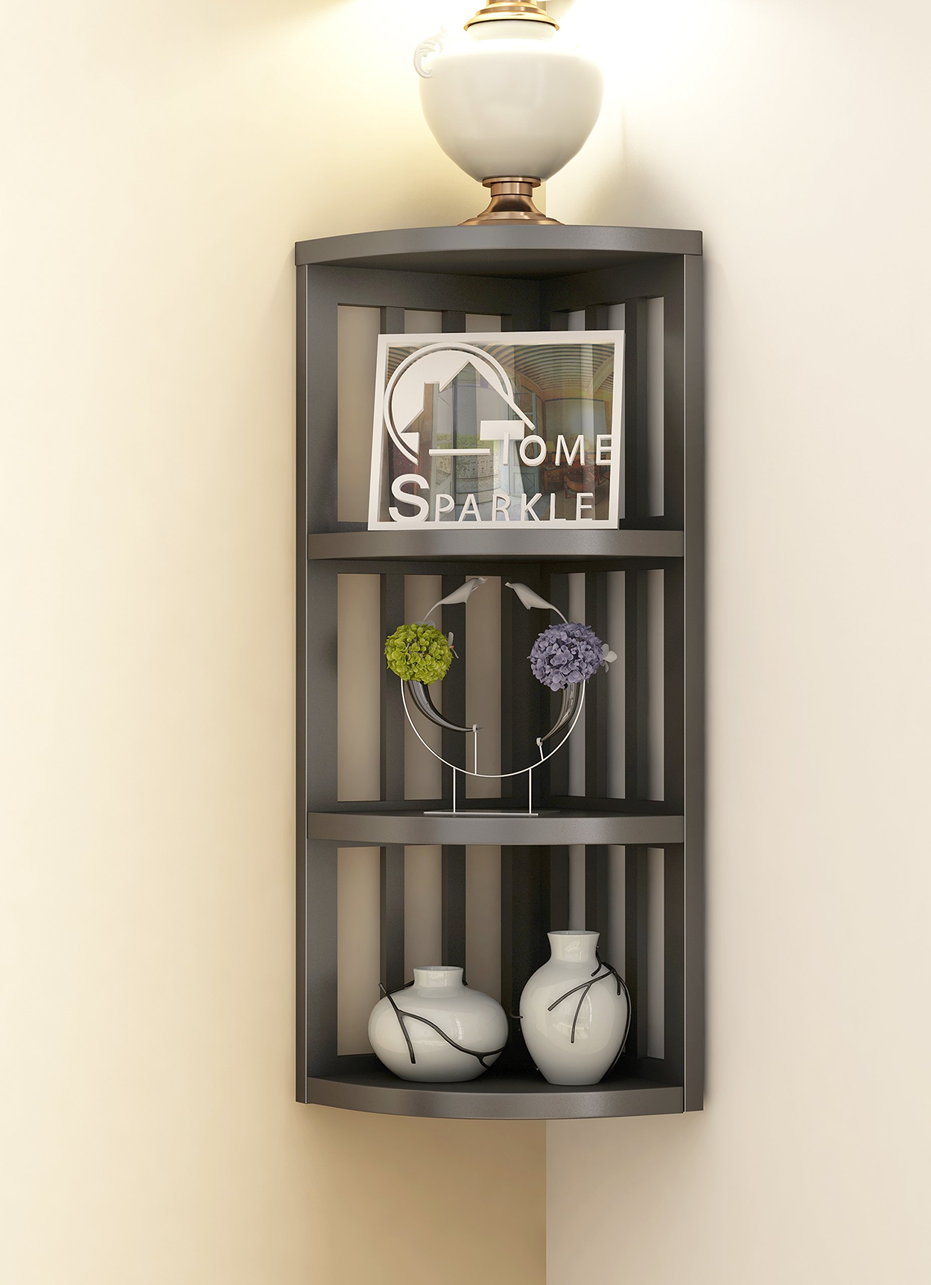 Home Sparkle Stripes Corner Shelf Engineered Wood (Black)