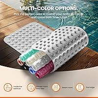 Vista 5 de Non-Slip Bath Tub Mat, 39x16 Inch Extra Large Shower Mat with Drain Holes & Suction Cups, Machine Washable, Clear Blue Azul transparente