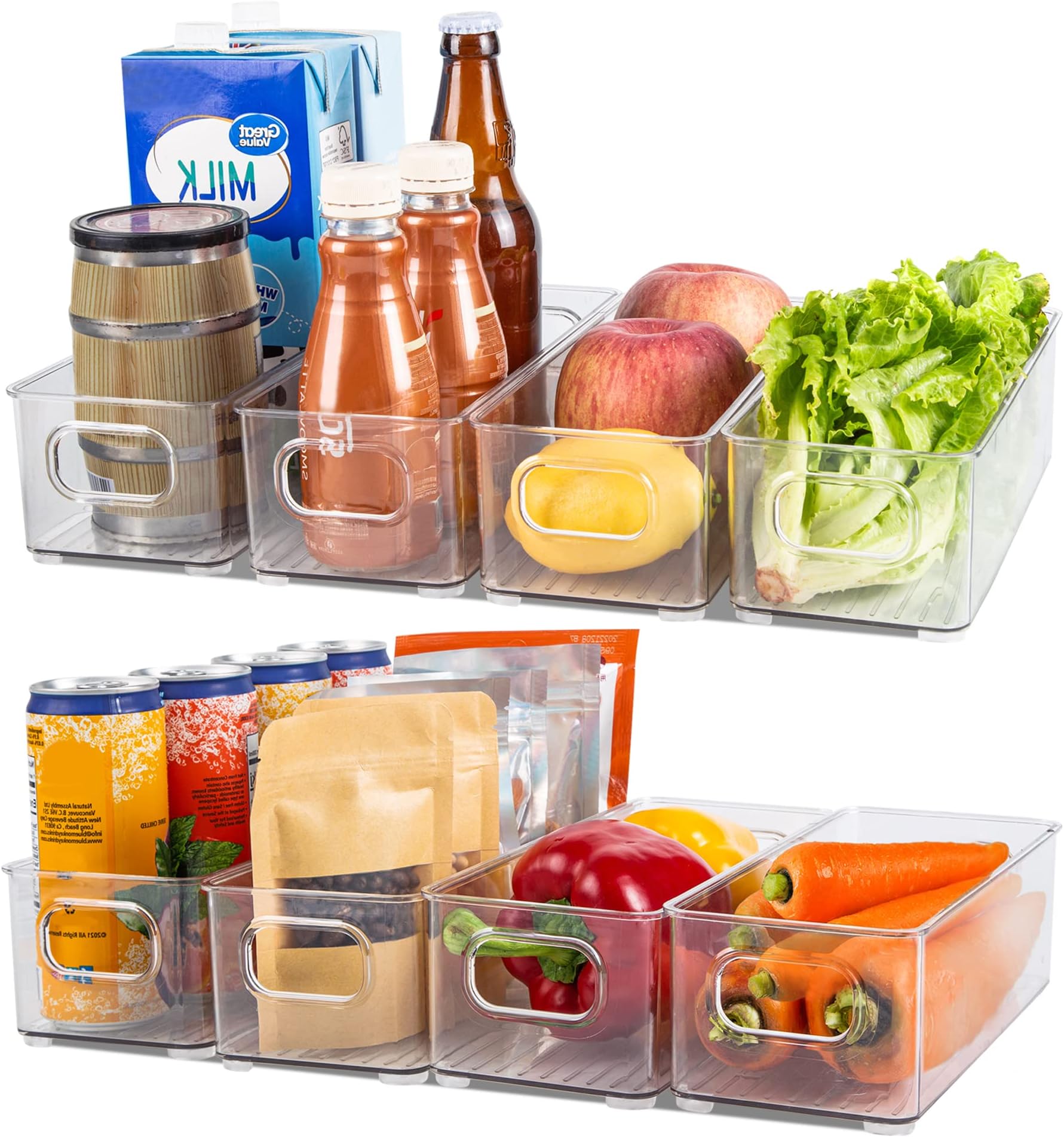 Albert Austin Fridge Organisers Set of 8 Clear Storage Containers For Kitchen Cupboard Drawer Pantry BPA Free Stackable Fridge Storage Organiser With Handles Multi Use Transparent Storage Boxes