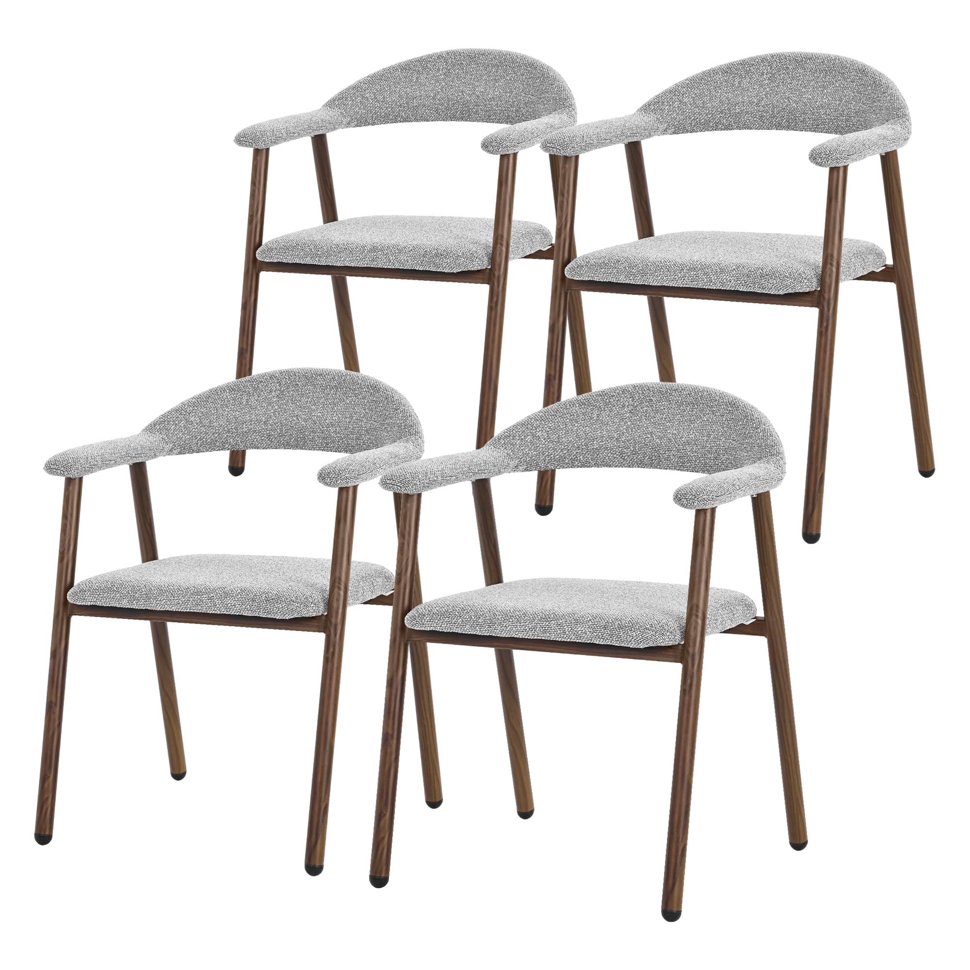 ML-Design Juego 4 Sillas de Comedor con Reposabrazos, Asientos de Cocina y Salón con Respaldo, Tapizado Tejido Gris y Estructura de Acero con Aspecto Madera, Sillones Ergonómicos Modernos