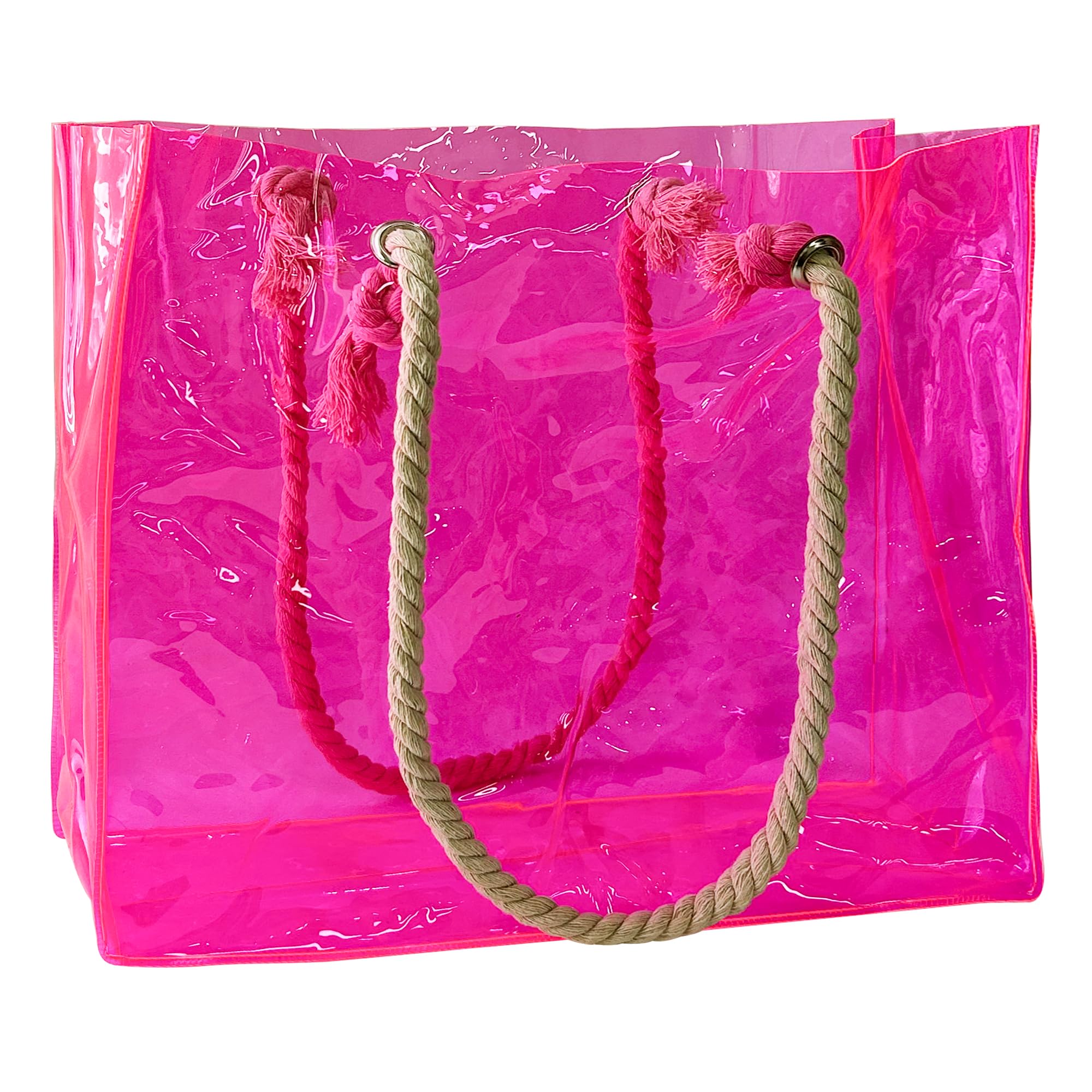 TotePrint Transparente Strandtasche Mit Geflochtenen Griffen, Wasserdicht Schulter Tote Bag, Arbeit Schulter Tote Bag 15.75'' ×11.81'' ×3.94''