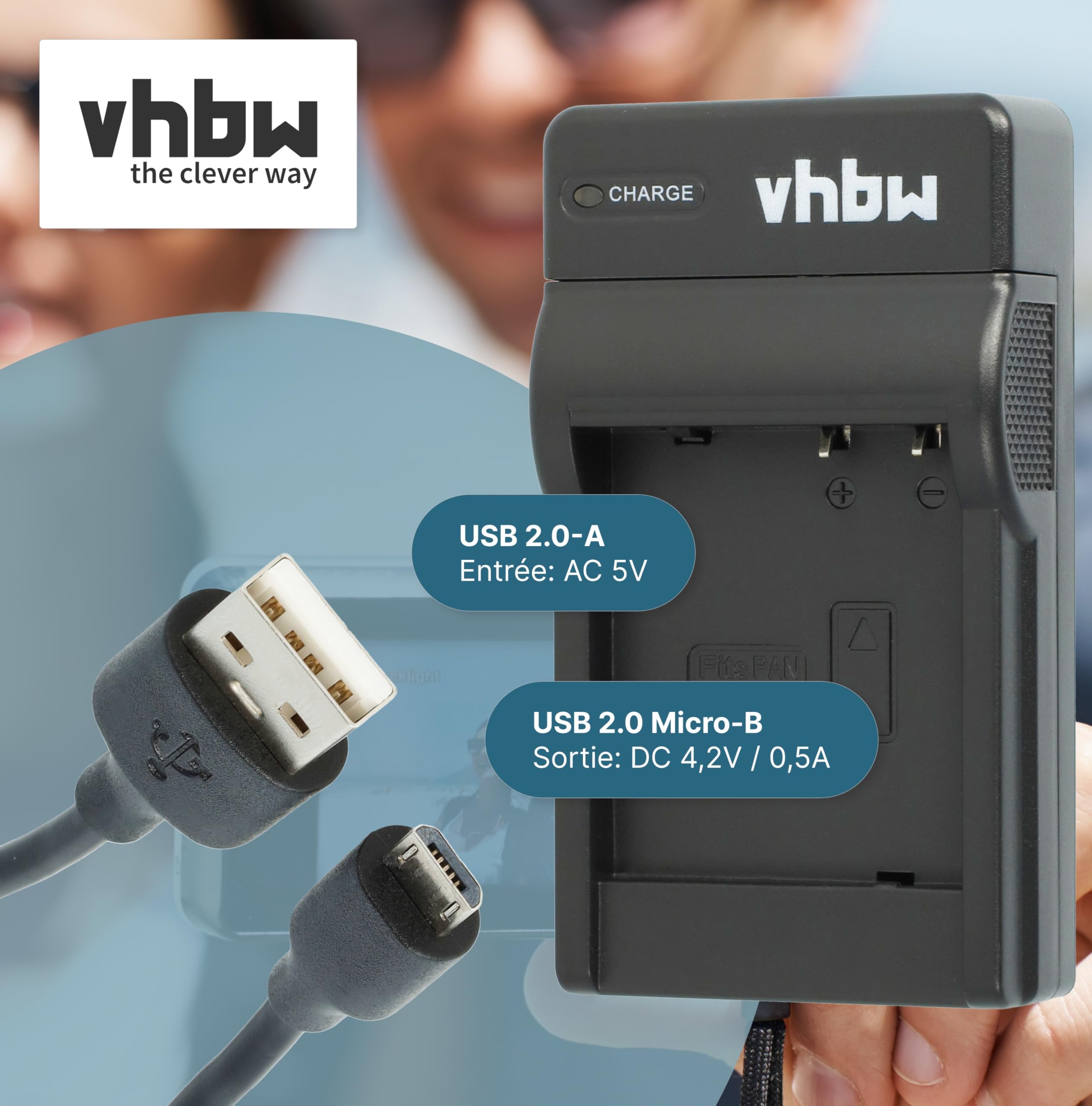 vhbw Chargeur USB Compatible avec Olympus Li-42B, Li-40B, Li-42, Li-40 caméra caméscope Action-cam + témoin de Charge 4,2 V