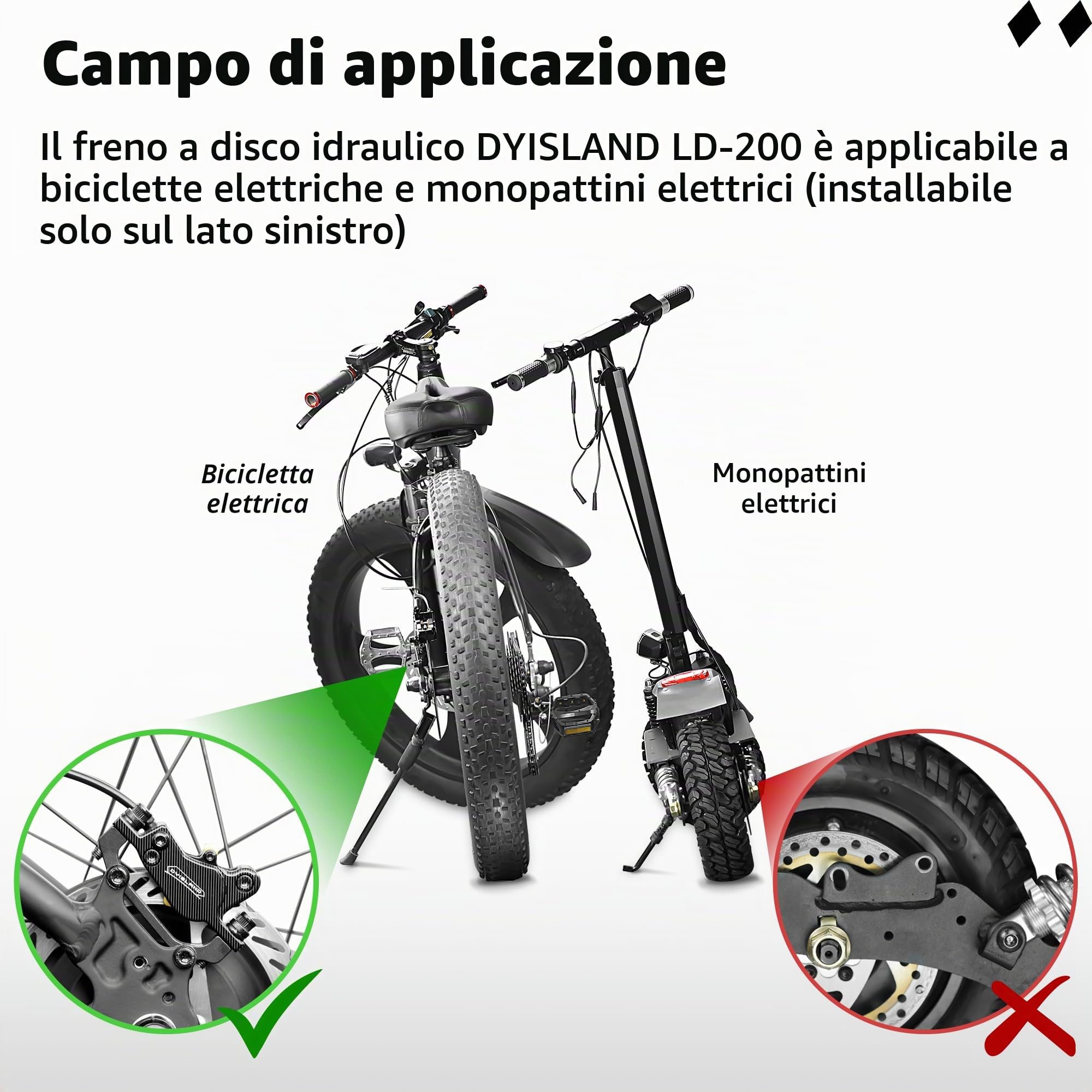 LD-200 Set di Freni a Disco Idraulici a 2 Pistoni per ebike, Kit Freno Idraulico per Bici elettrica a 2 Pin, con Strumenti di Montaggio e Viti