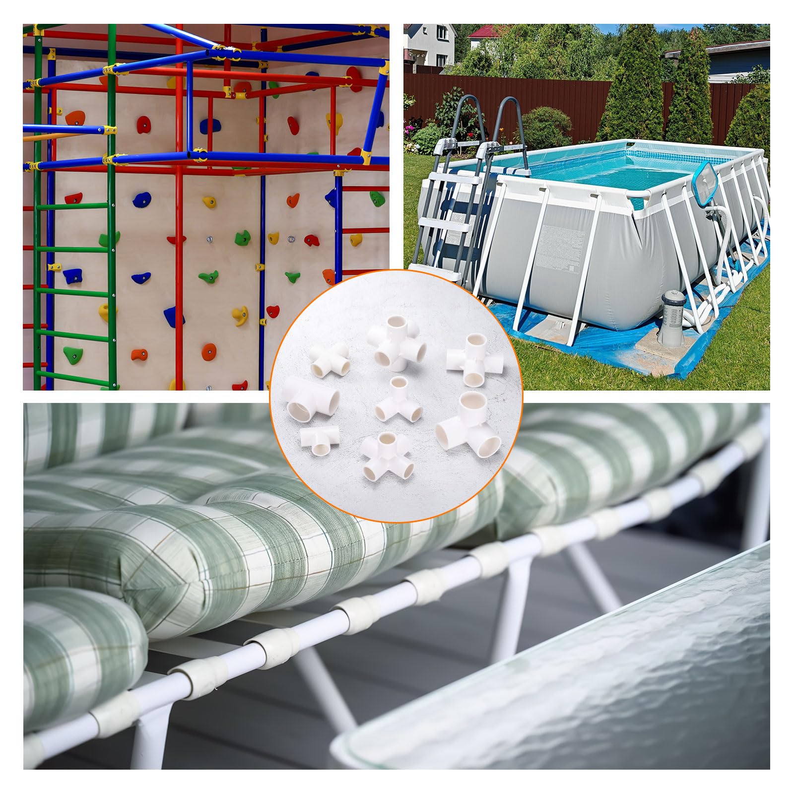 QUARKZMAN 8pz Raccordi per Tubi a 4 Vie Pvc 1-7/8" Gomito Connettore Raccordi per Tubi Irrigazione Accoppiamento Gomito per Tubi per Idraulica Fognature Acqua Drenaggio, Bianco