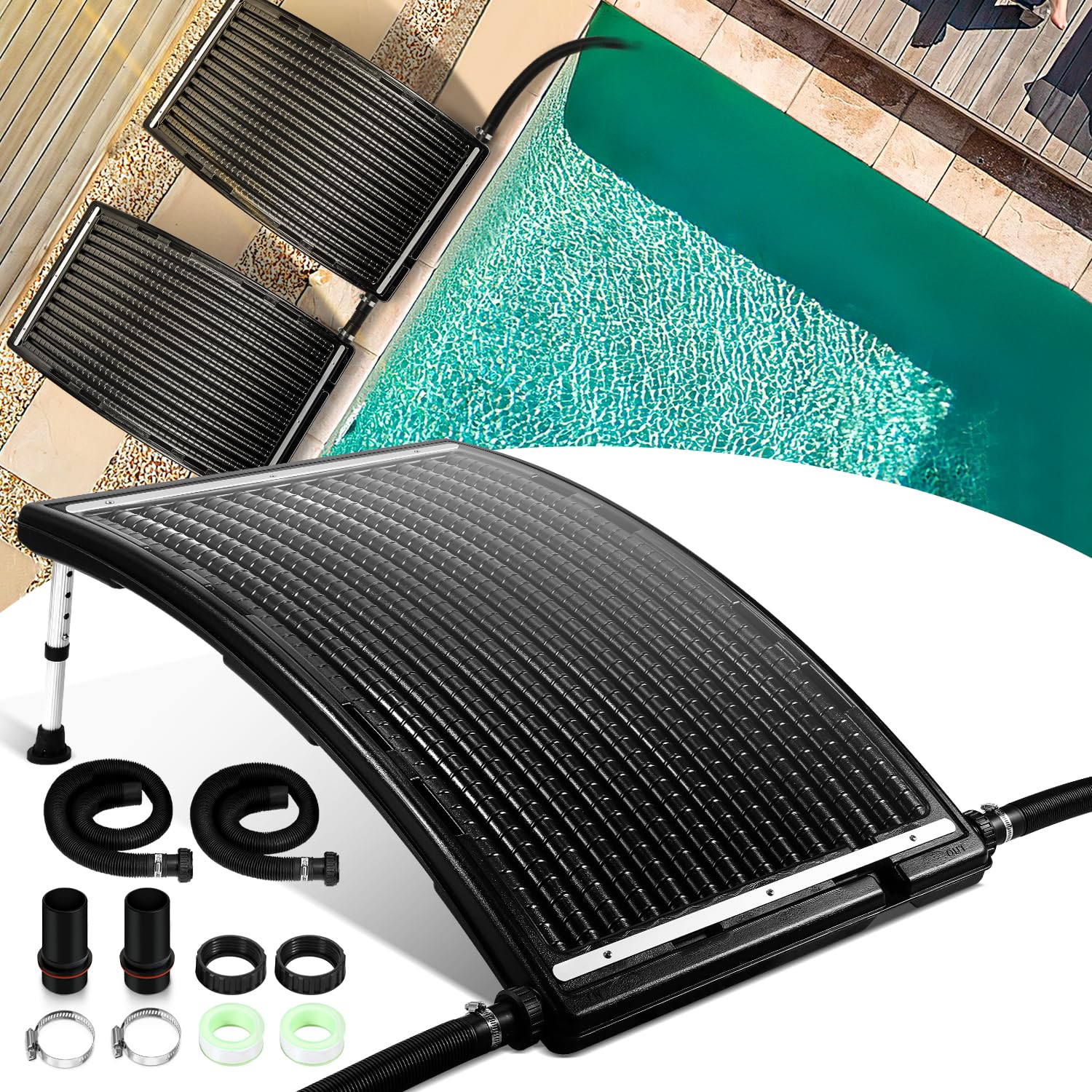 Fiqops 2 x ogrzewanie basenowe, kolektor słoneczny do basenu, 110 x 65 x 15 cm, ogrzewanie solarne 10 000 l/h, przyłącze 38-40 mm, możliwość rozszerzenia, instalacja solarna do ciepłej wody, prysznic
