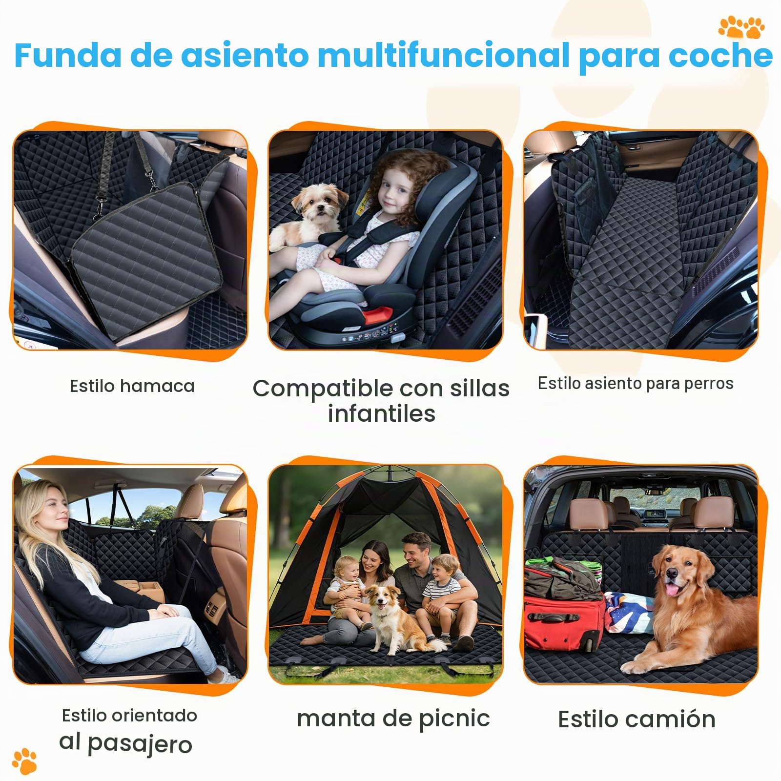 Funda para Asiento de Coche para Perros, Hamaca para Perros Impermeable con Ventana de Malla, Funda Protectora para Asiento Trasero Antideslizante y Resistente a Arañazos para Coches, Camionetas y SUV