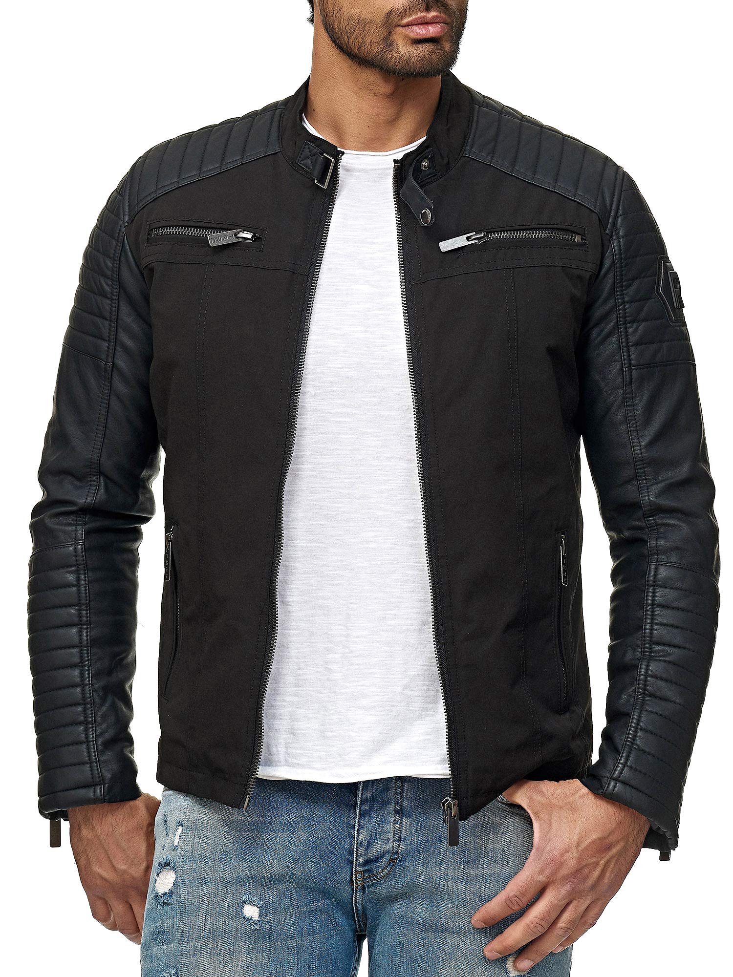 Red Bridge Chaqueta de Hombre Cazadora de Cuero sintético, Cazadora de Motocicleta de Cuero sintético Negro
