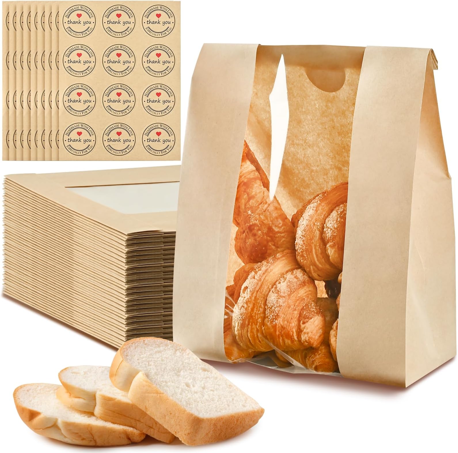 Sourdough Bread Bags With Window - 30 Pack Kraft Paper Bakery Bags For Homemade Bread