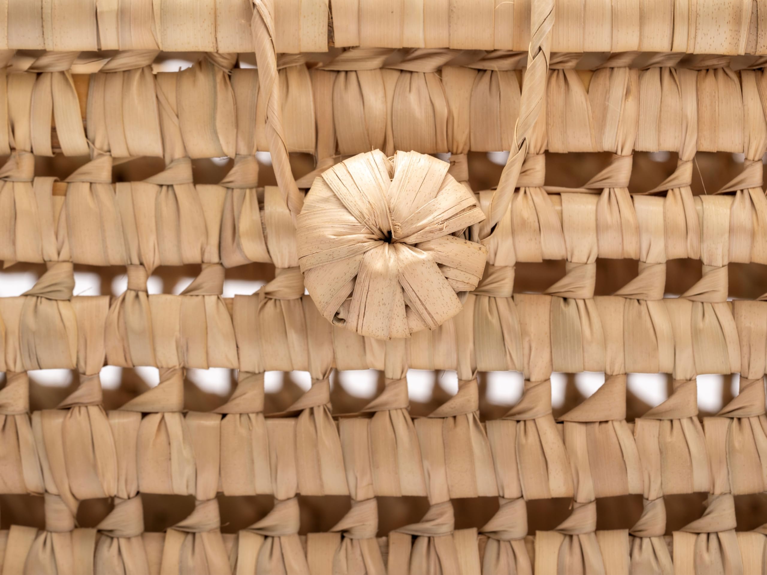 Cesta de Almacenaje de Hoja de Palma con Asa y Tapa, Tejido a Mano, Cesto de Mimbre Marroquí, 35x25x28 cm