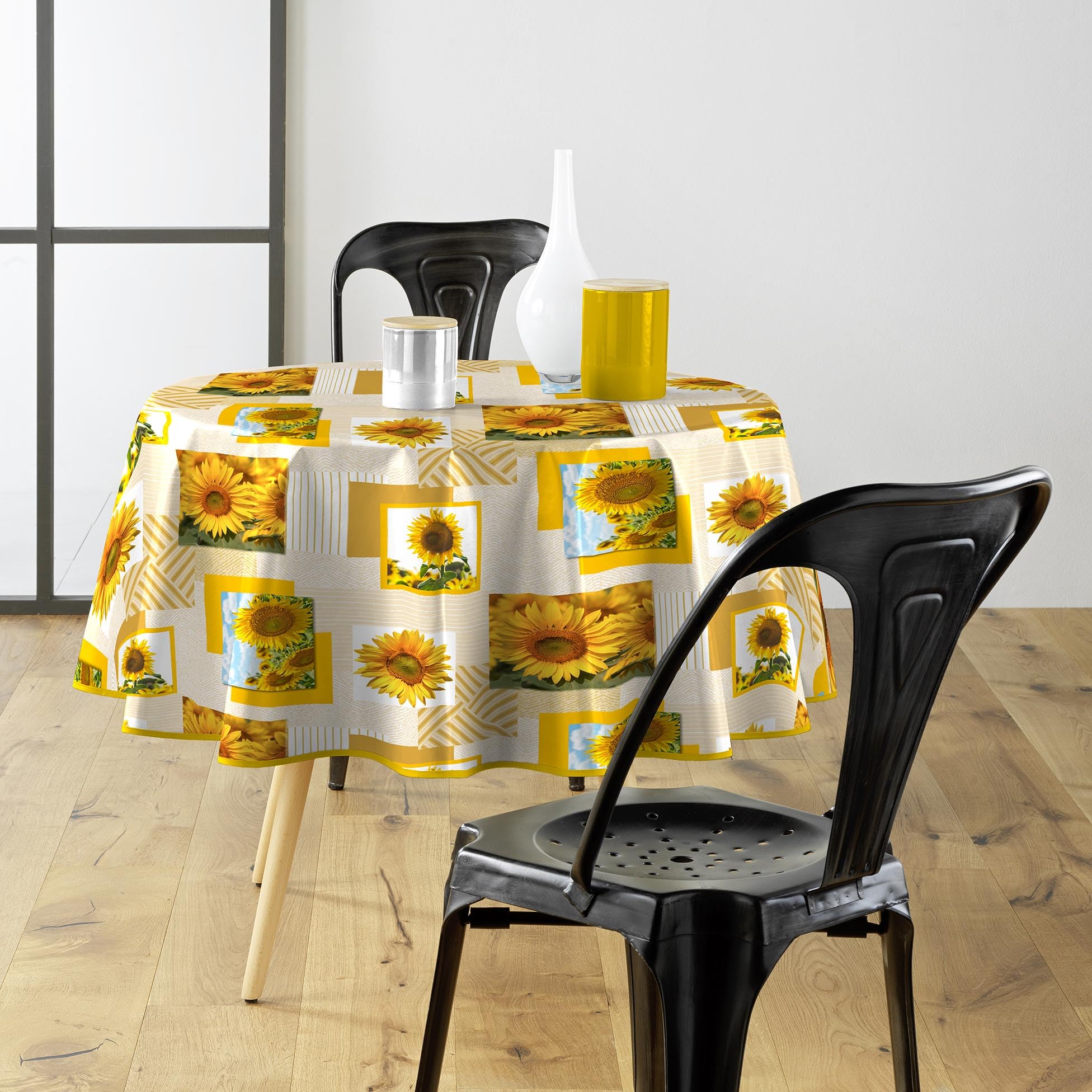 Douceur d'Intrieur, Round Tablecloth Diameter 160 cm Sunflower PVC Photoprint - Image 2