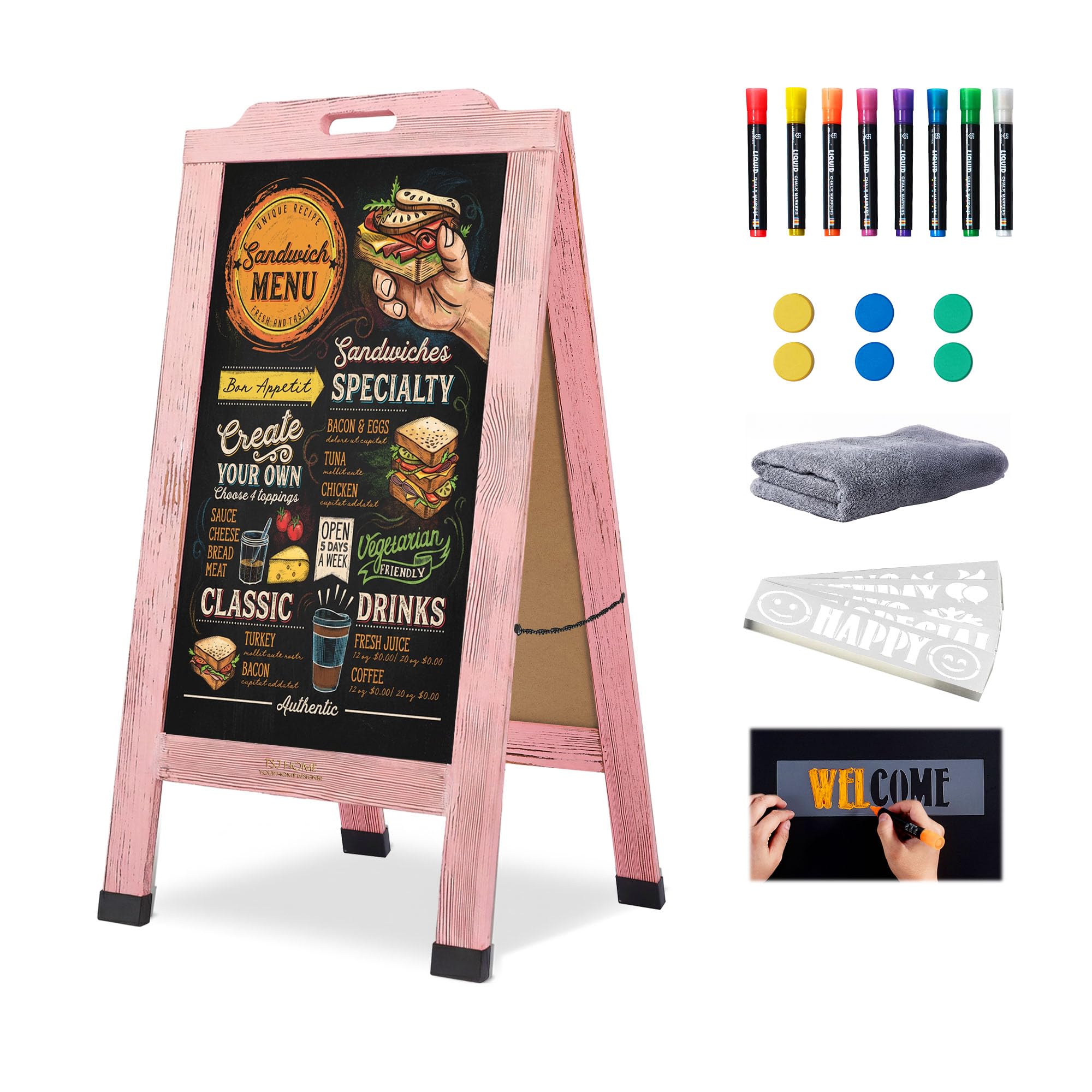 Magnetic Portable A-Frame Chalkboard Signs, 40" × 20", Pink