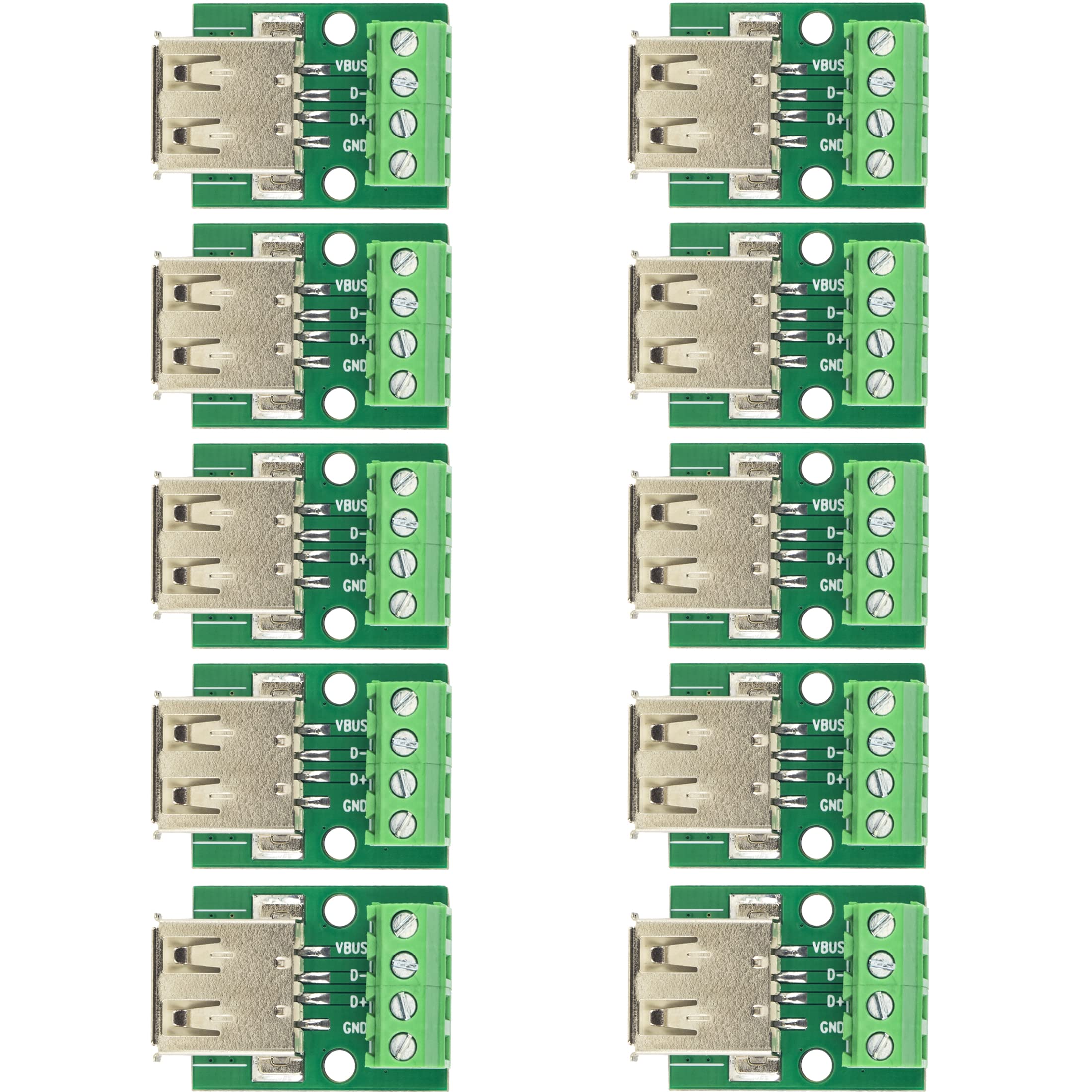 naughtystarts USB Type A Female to Terminal Screw Adapter Board USB A Breakout Board 4 Pin Output 0.15" Pitch (Pack of 10pcs)