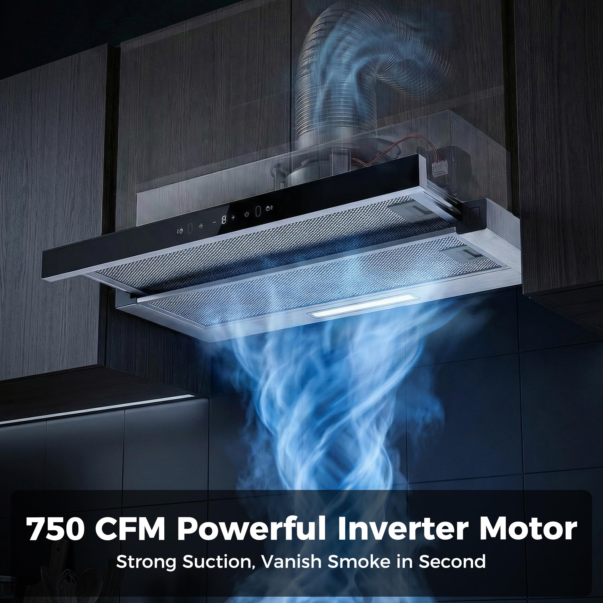 Range Hood 30 Inch Under Cabinet, Kitchen Hood with 750 CFM, 3-Speed Gesture Sensing & Touch Control, Stainless Steel Vent Hood with Pull-out Panel, LED Lights, 2 Pcs Aluminum Filters - 5