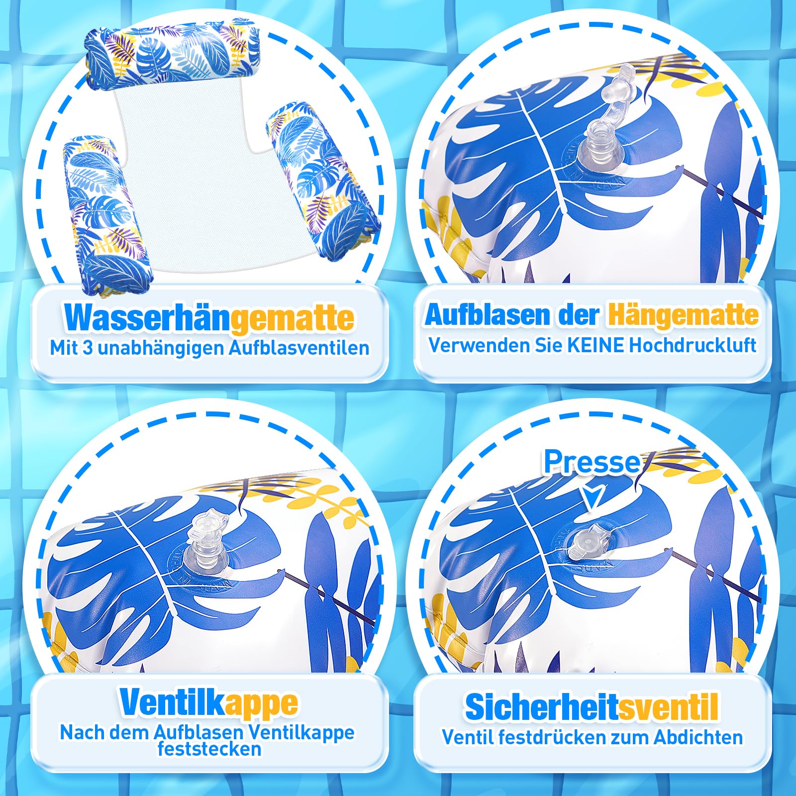 Dusor Luftmatratze Pool Zubehör 2 Stück, Luftmatratze Wasser Hängematte Pool Erwachsene 4 In 1, Aufblasbare Pool Spielzeug Wasserhängematte, Wasserspielzeug für Erwachsene und Kinder
