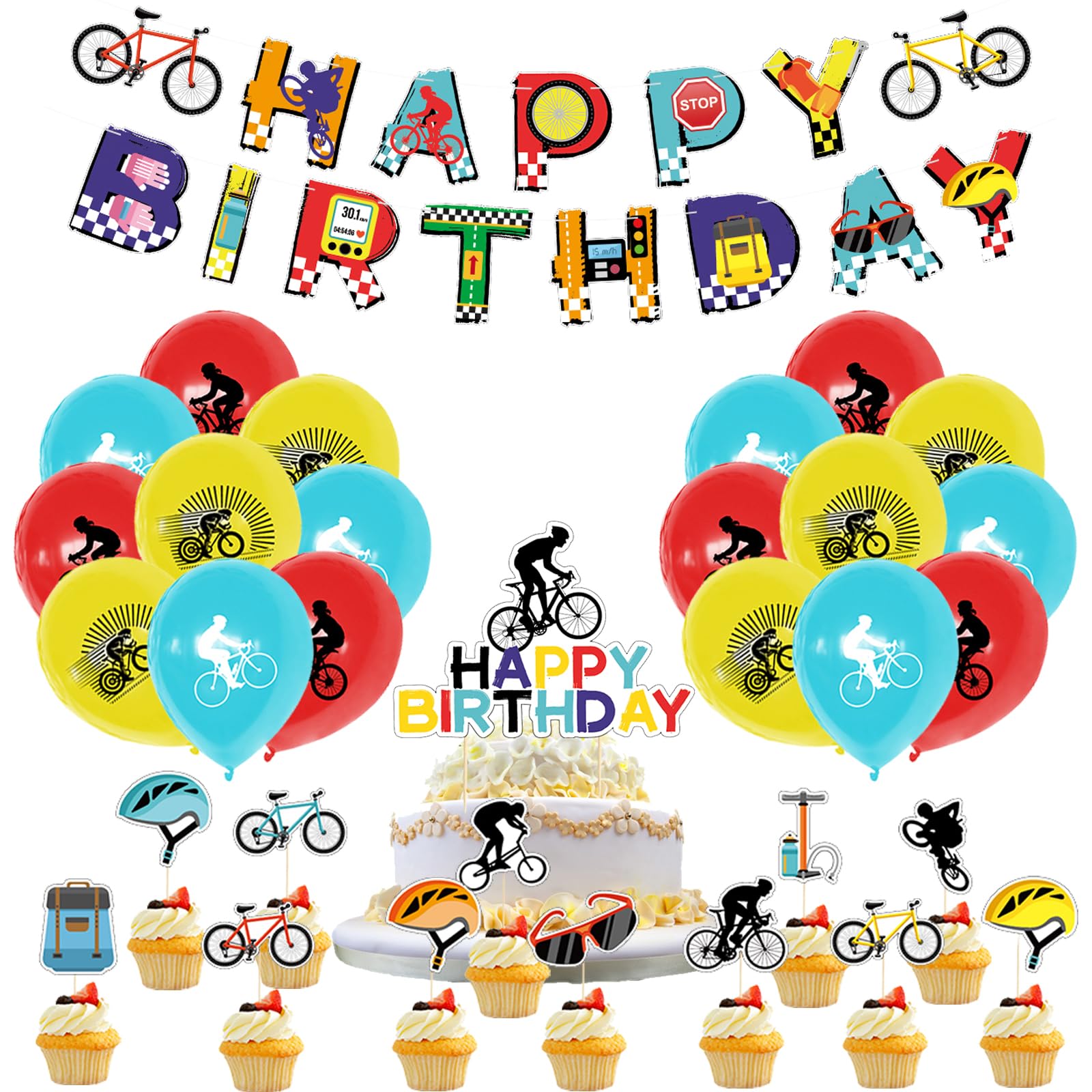 Ovanda Fahrrad Luftballons Set - 12 Stück Latex Ballons Für Fahrrad-Party | Helium Geeignet