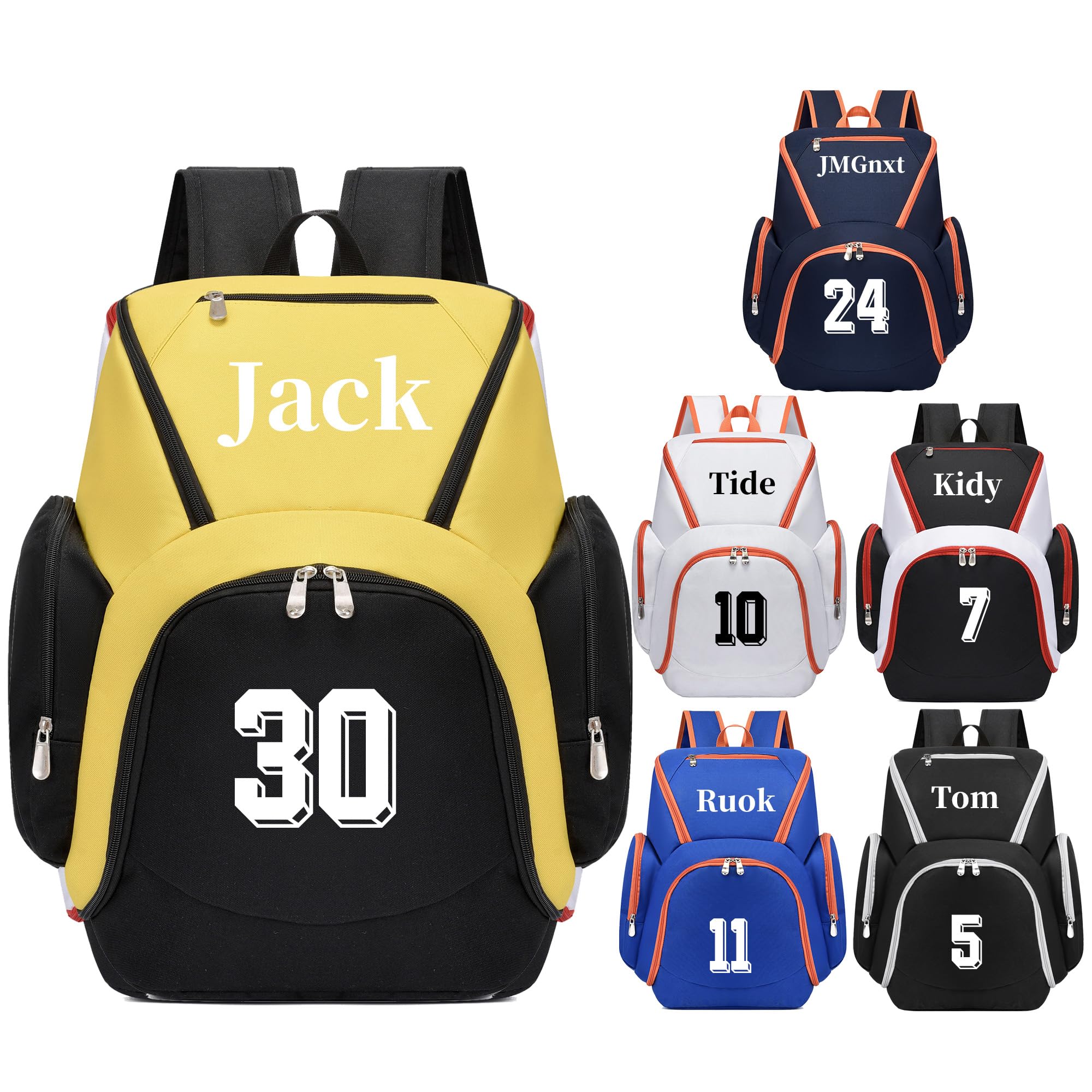 JMGnxt Custom Basketball Bag for Boys - Waterproof Backpack with Adjustable Straps, Personalized Name & Logo for Sports, Gym,Travel