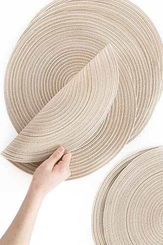 Miniatura 3 de Floroom Juego de 6 manteles individuales redondos trenzados de 15 pulgadas, lavables, resistentes al calor, de algodón, poliéster, para cocina, mesa