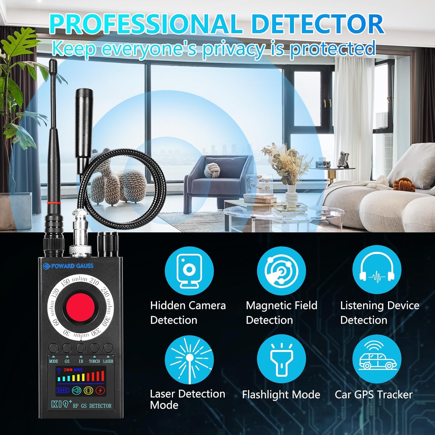 Hidden Camera Detector Anti-Spy Detector Portable Listening Device Detector Camera Finder Professional Privacy Protector - Image 2