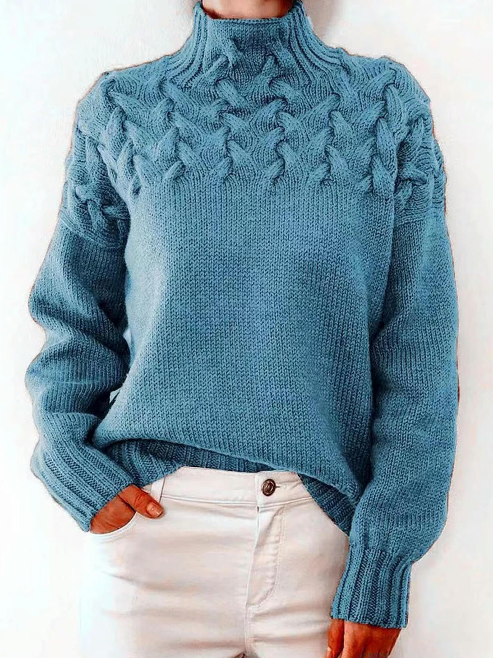 Pullover & Strickjacken für Damen Vintage Rollkragenpullover Frauen Winter Warmer Gestrickter Pullover Dame Elegant Solide Jumper Langarm Strickwege
