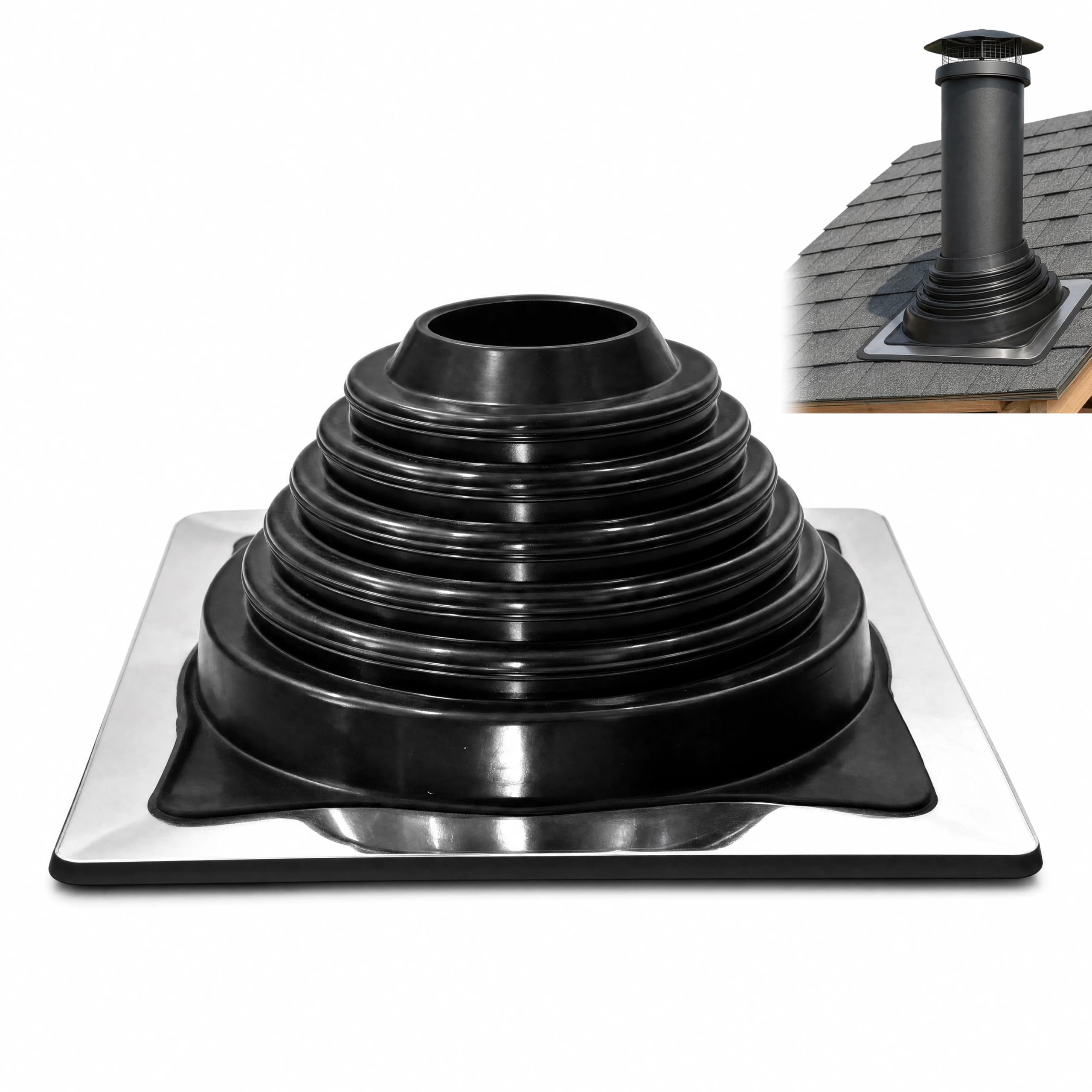 HT Rubber Pipe Flashing, Round High-Temperature Resistant Stove Pipe Seal Ring for 4 Inch & 5 Inch Ventilation or Chimney Pipes for Wood Stove Roof