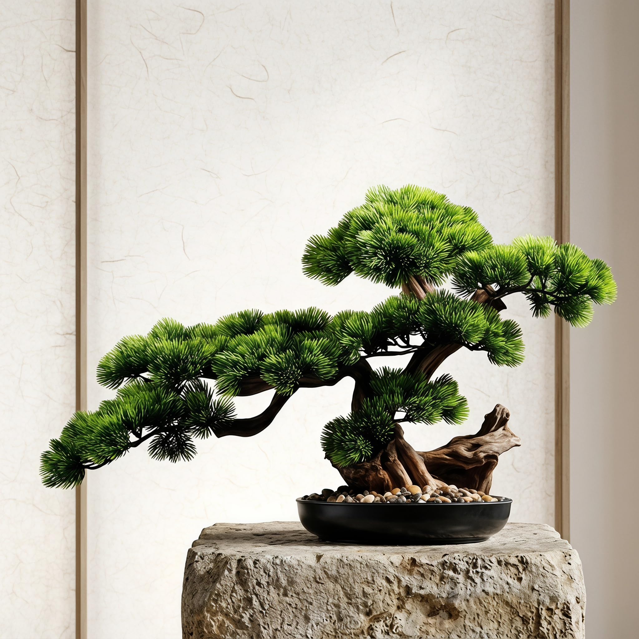 Pino Bonsai Artificiale da 43 Cm - Pianta Finta in Vaso per La Decorazione di Casa, Ufficio O Scrivania - Pianta Dappartamento Realistica