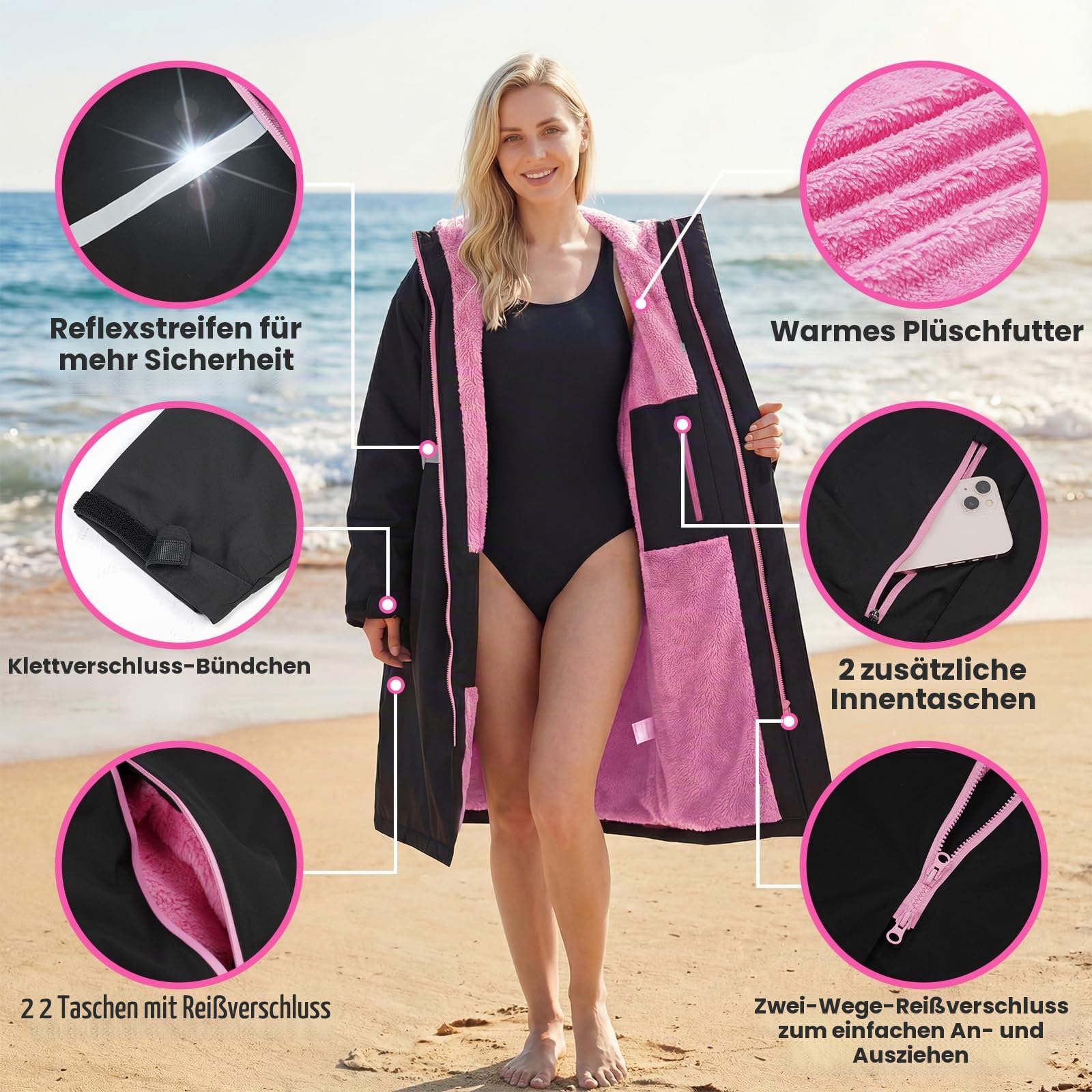 Owntop Wasserdichter Wickelmantel Für Erwachsene Kinder, Winddicht Übergroßer Changing Robe Wechselrobe Mit Plüschgefüttert Für Strand Surfen Schwimmen Gassigehen