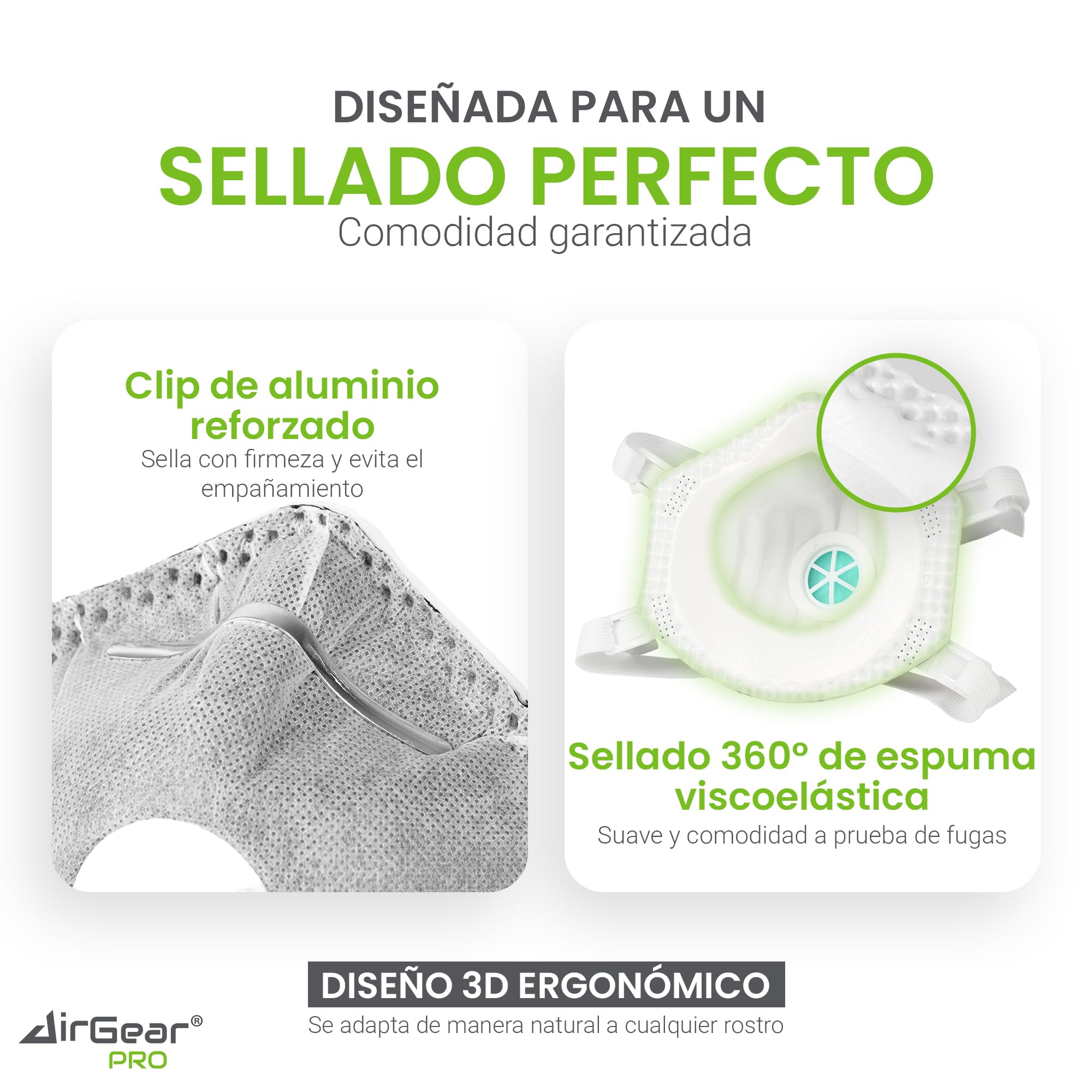 AirGearPro Mascarilla FFP3 con Válvula • Protección contra Polvo Fino • Carbón Activo • Respirador para Pintura y Construcción • Certificada CE • 10 Unidades