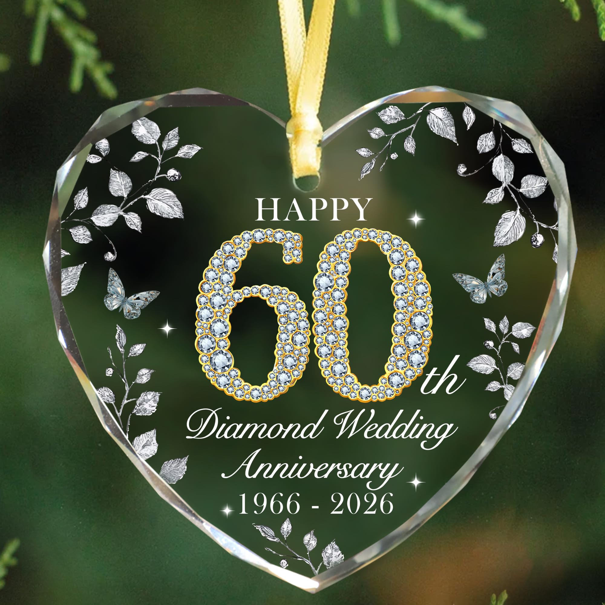 60th Anniversary Ornament 1966-2026, Diamond Wedding Anniversary Decoration, 60th Wedding Anniversary Marriage Gift for Couple or Parents, 60 Year Anniversary Keepsake